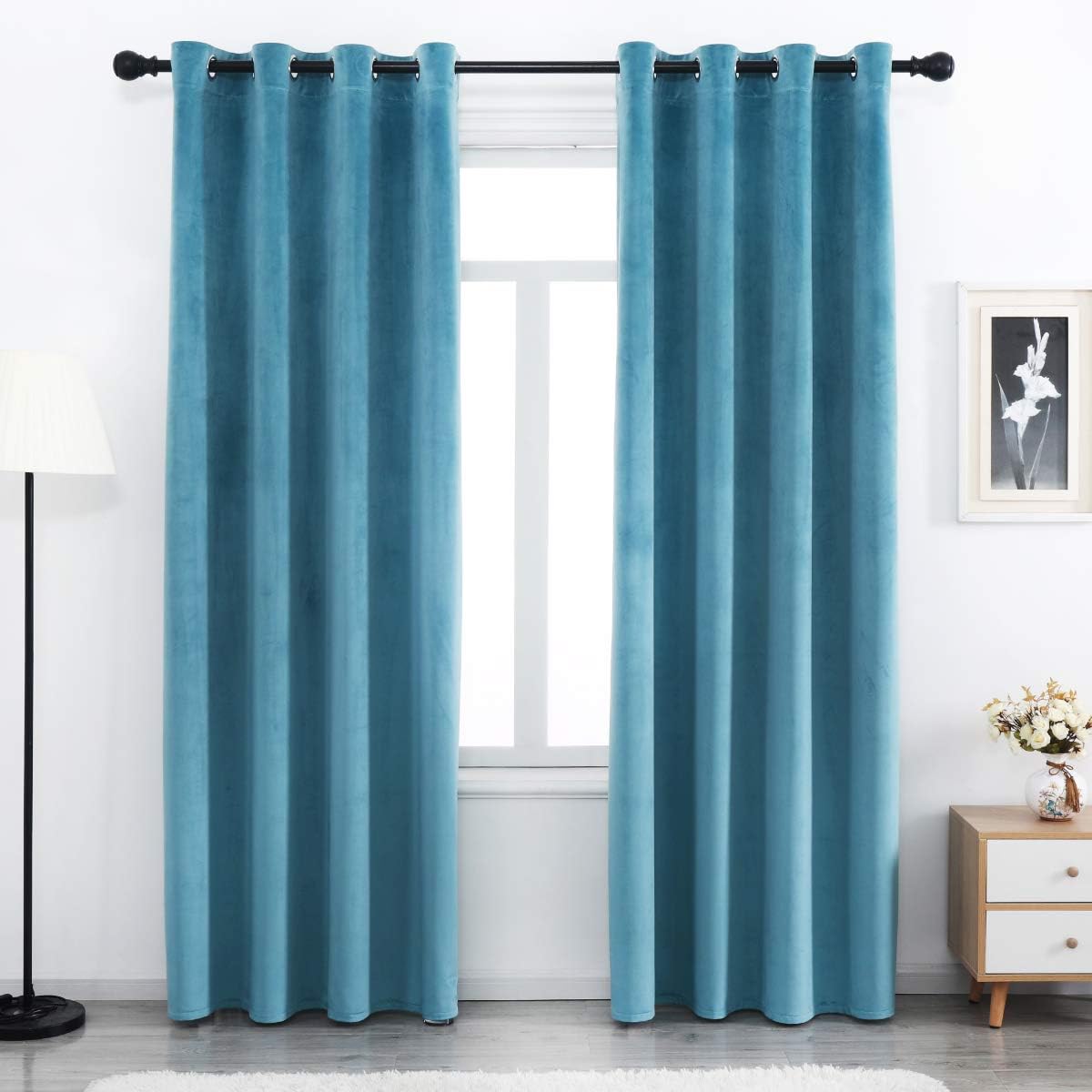 SPXTEX Turquoise Velvet Curtains 84 Inches Grommet Panels