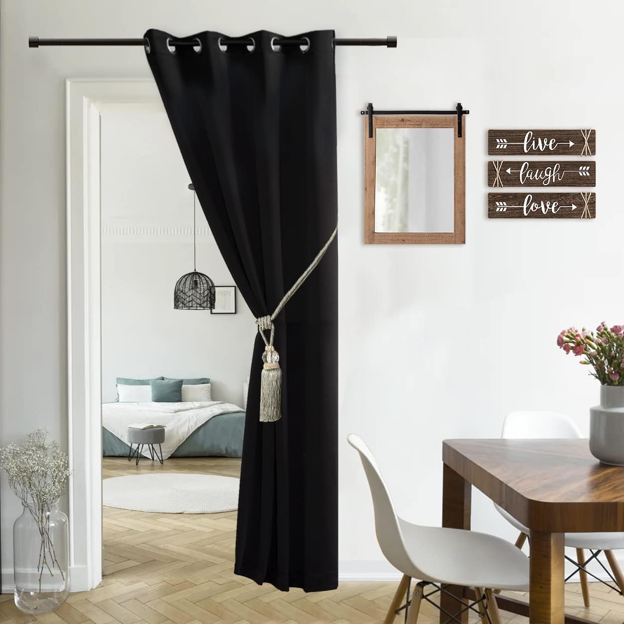 XTMYI 96 Inch Blackout Curtain Panel Black with Grommet Top