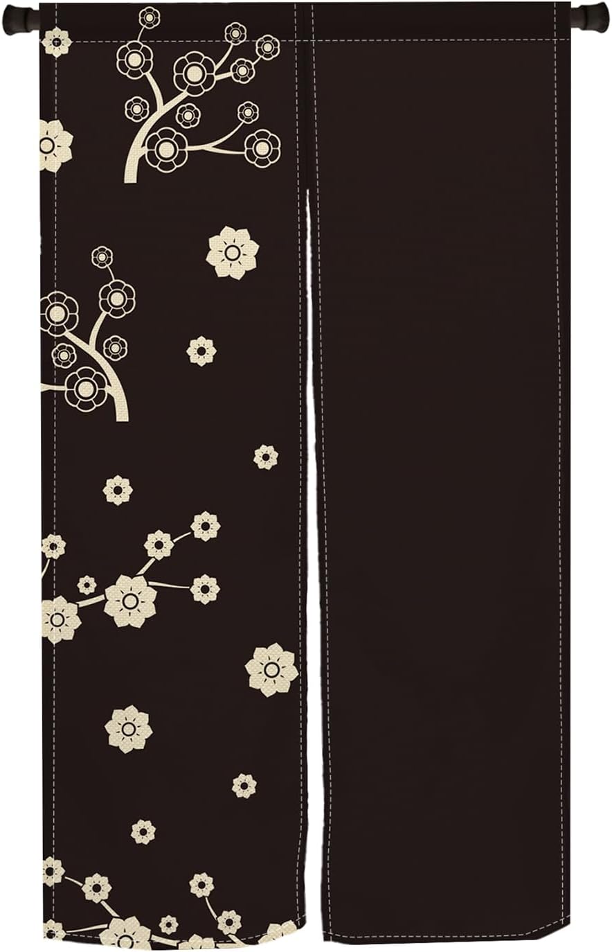 Long Japanese Noren Door Curtain with Cartoon Flower Tree Print