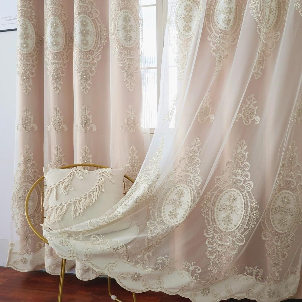 Amidoudou Khaki Double Layer Curtains with Valances