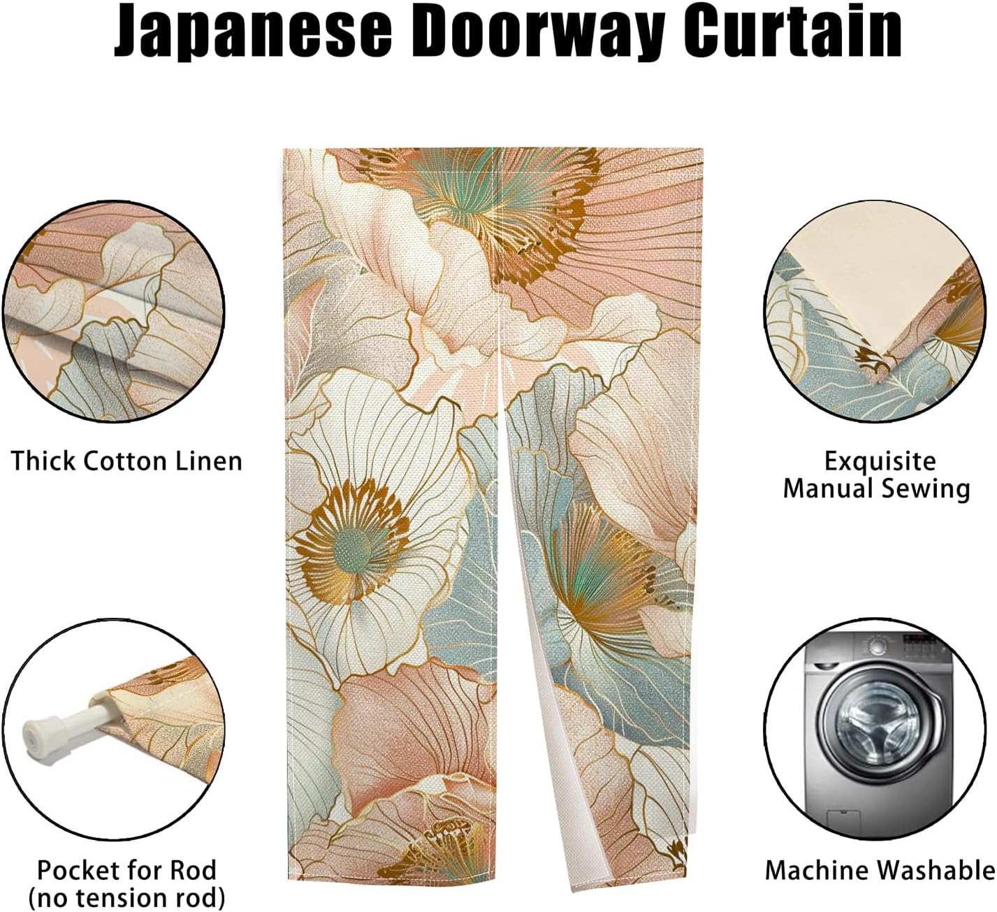Boho Style Flowers Pattern Doorway Curtain Panel