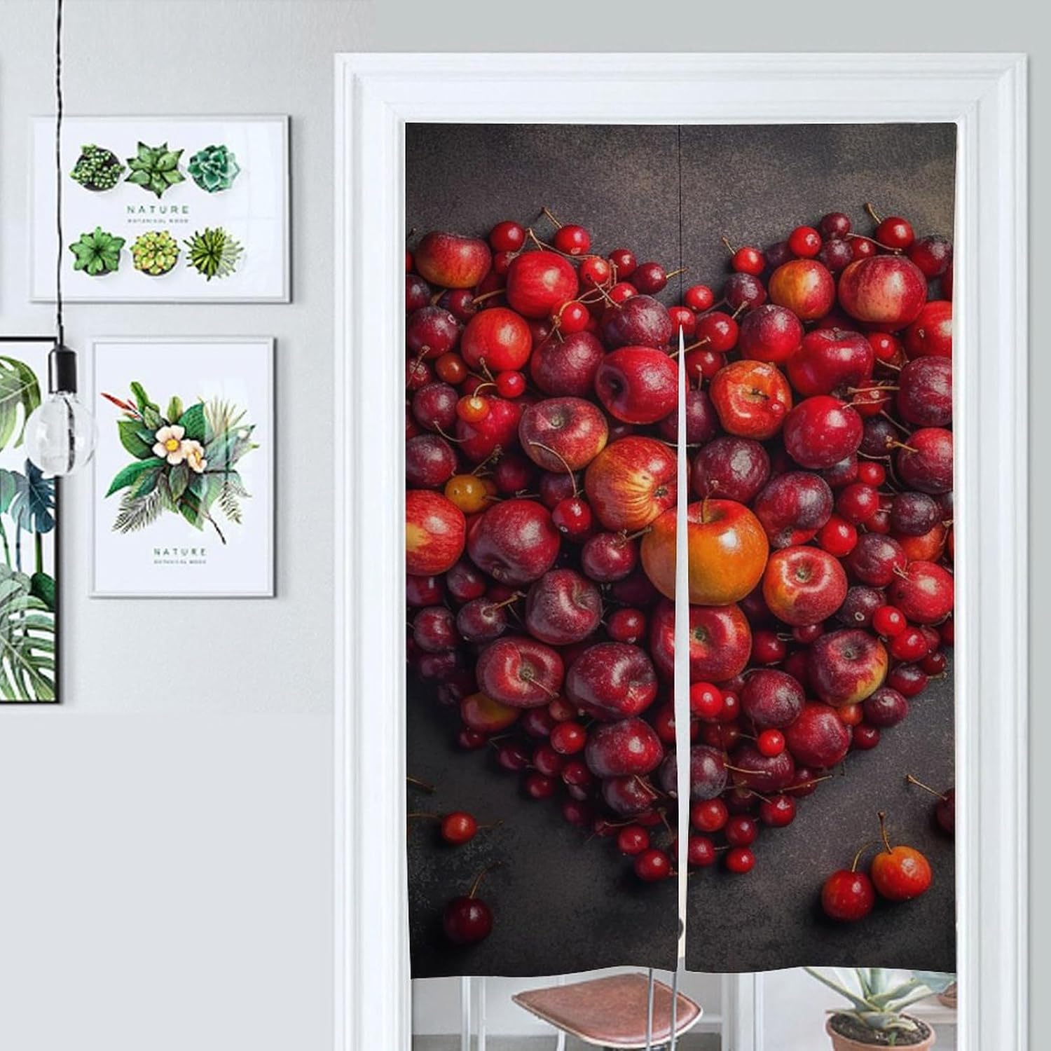 Japanese Heart Shape Door Curtain with Red Fruit Print