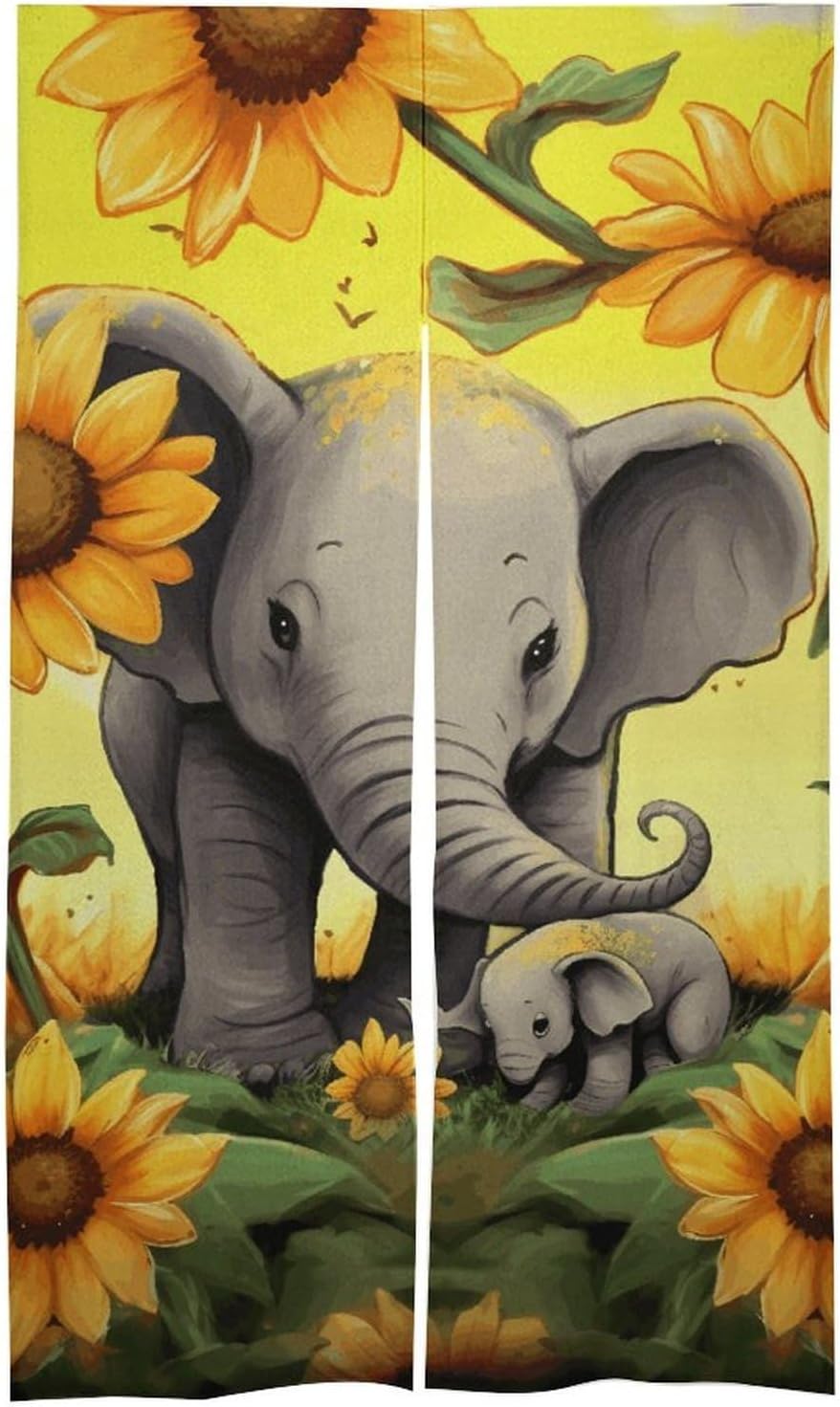 Mother Elephant Sunflowers Door Curtain 57x17 Inches