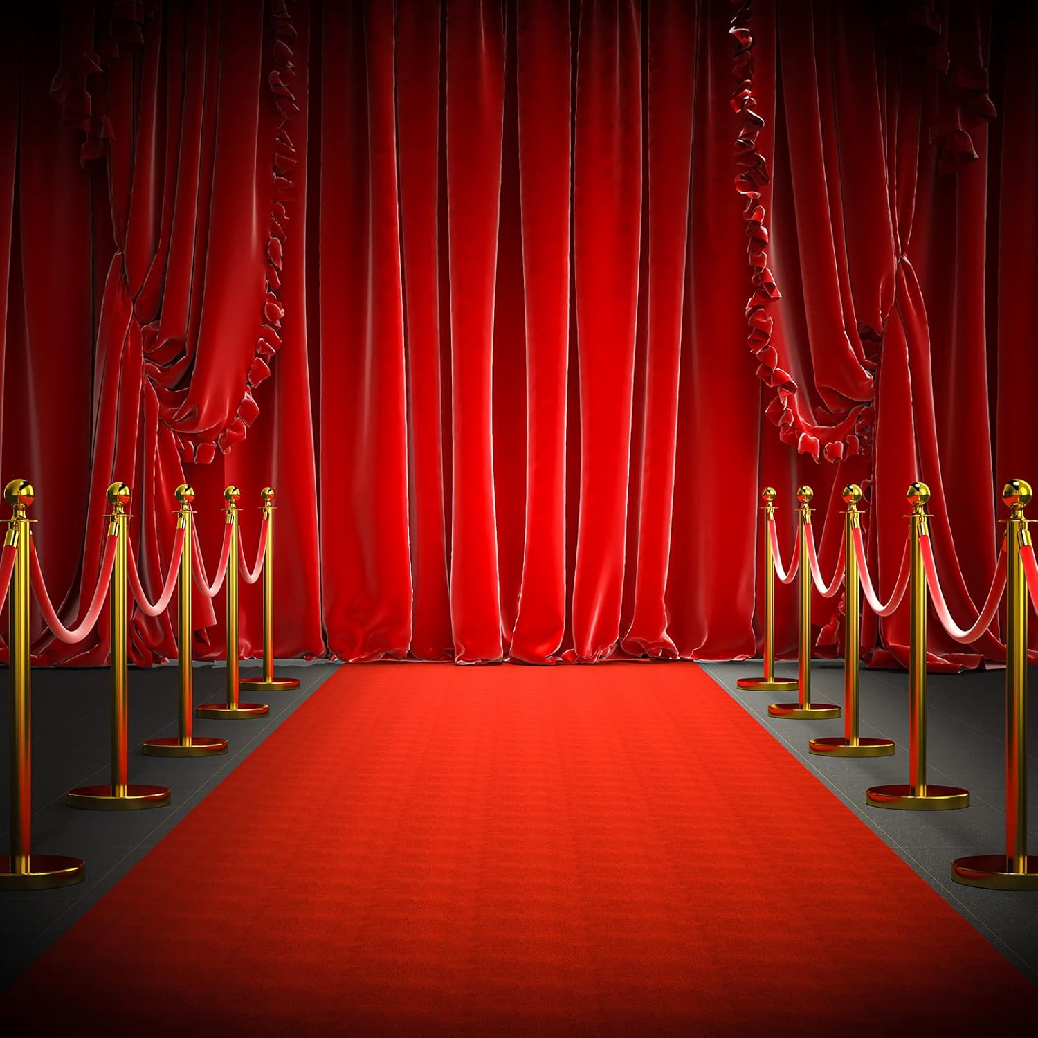 Red Carpet Runner 26x15ft with 4pcs Red Velvet Stanchion Ropes