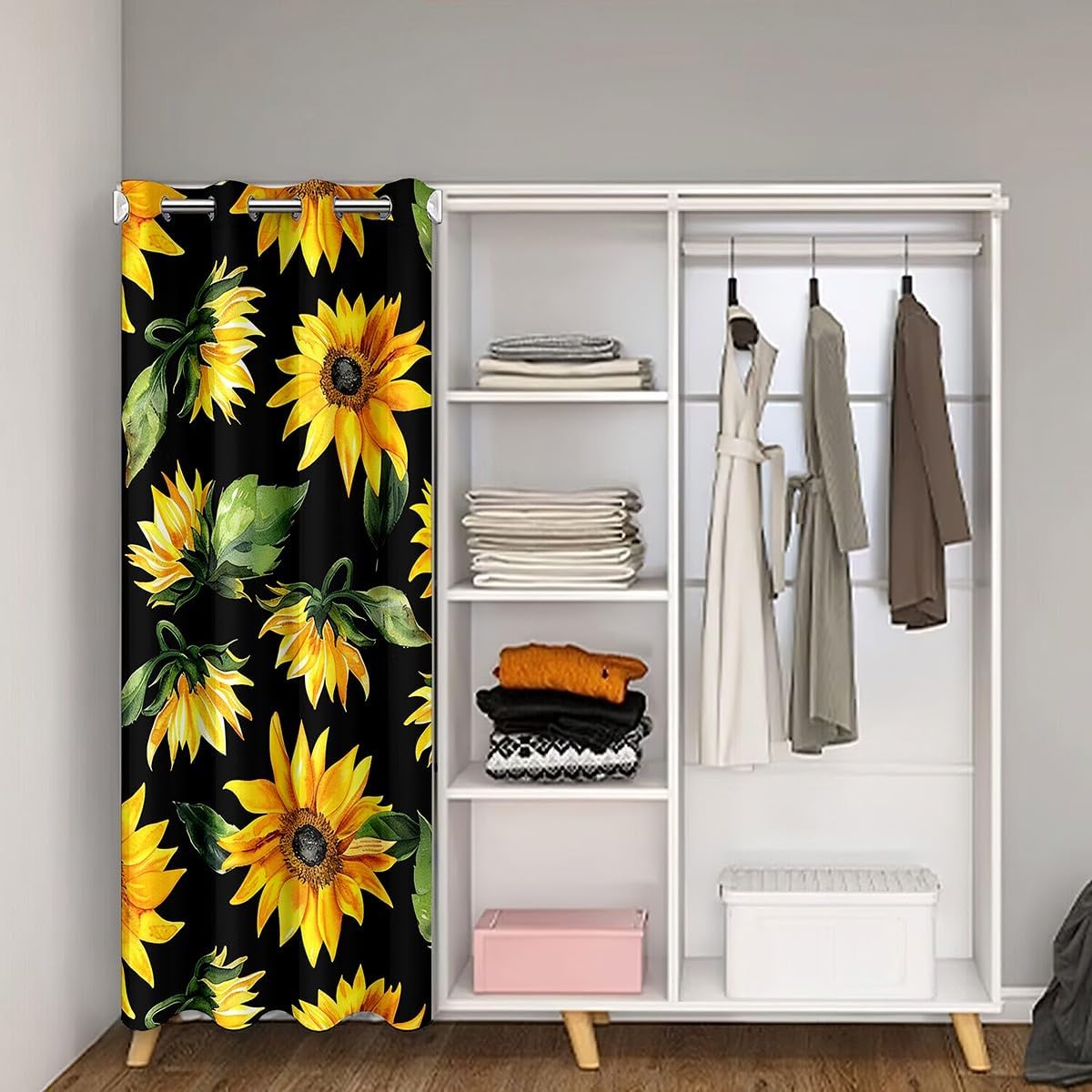 Jejeloiu Sunflower Door Curtain 1 Panel Yellow Floral Design