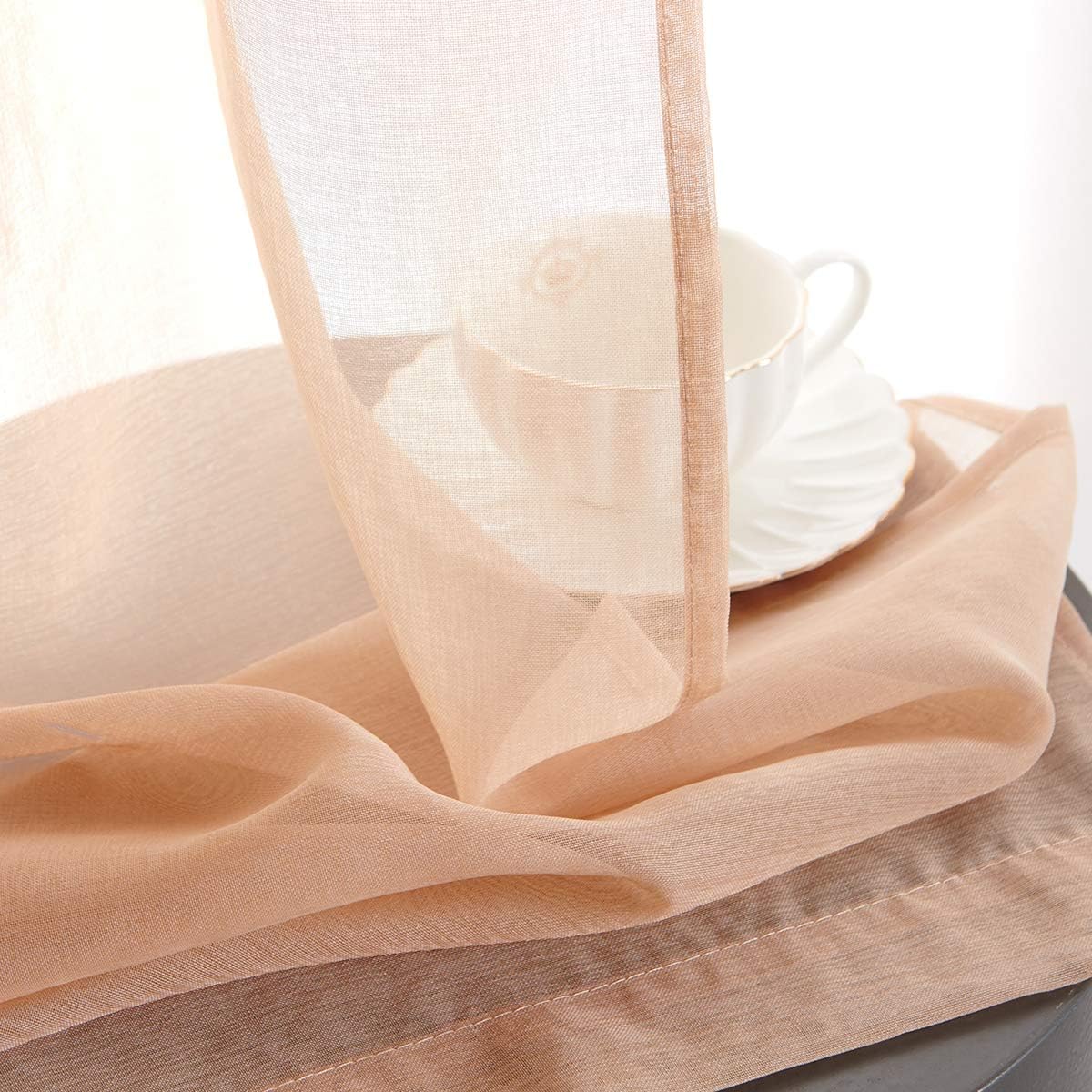 Taupe Brown Sheer Curtains 95 Inch Length 2 Panels