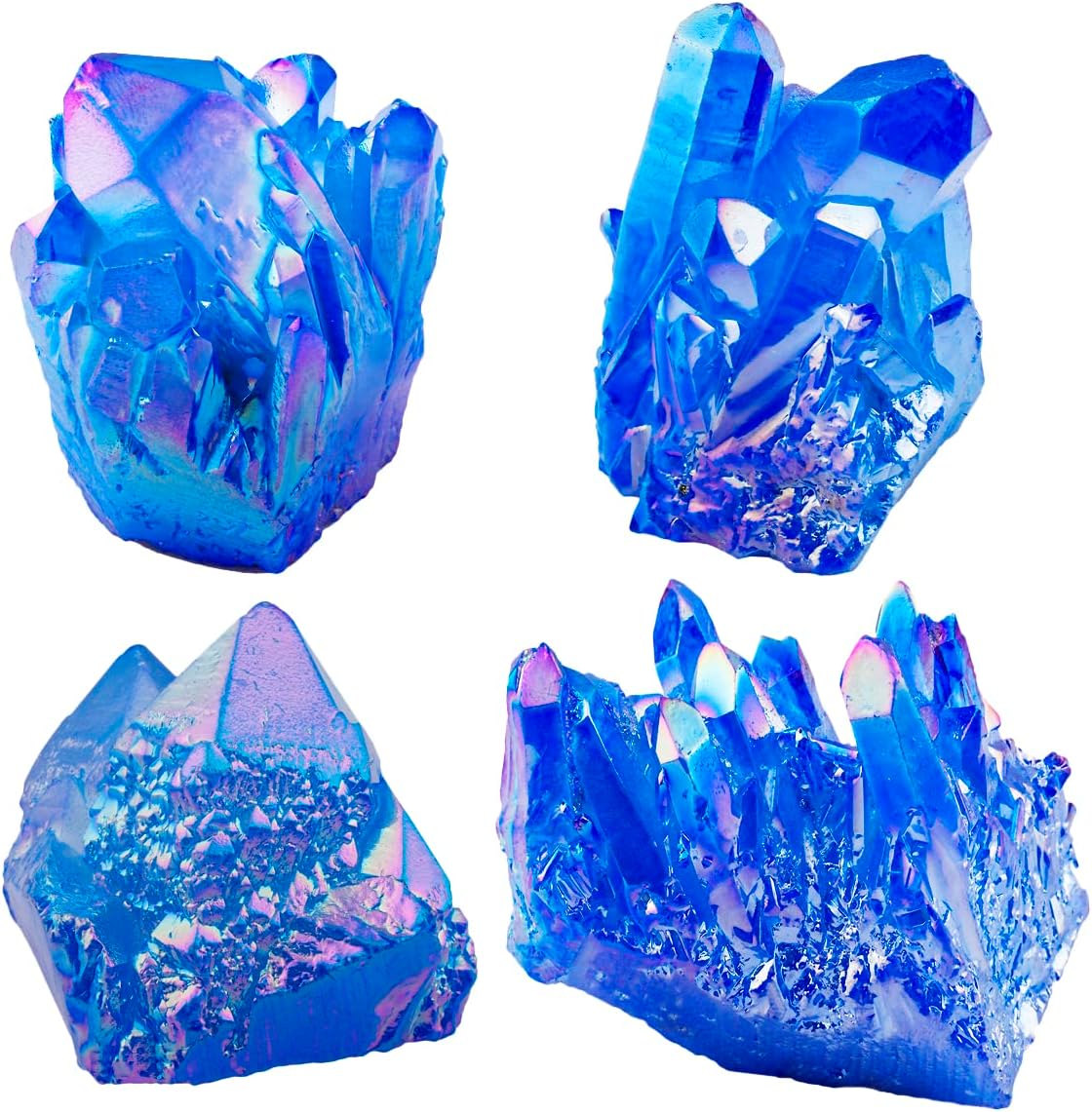 SUNYIK Blue Titanium Coated Quartz Cluster Gemstone Specimen