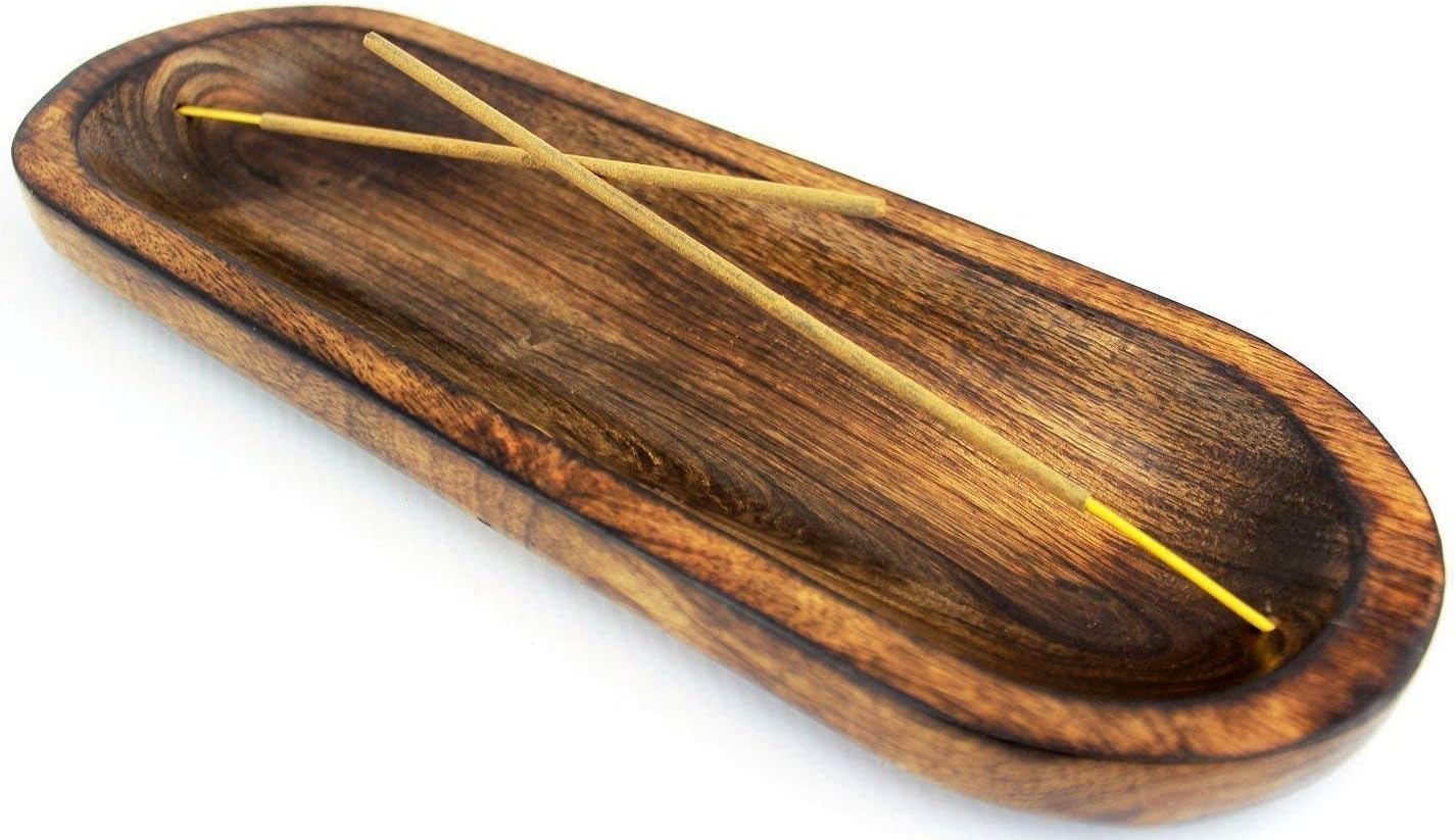 Dinil Incense Burner Holder - 11 Inch Natural Wood Ash Tray