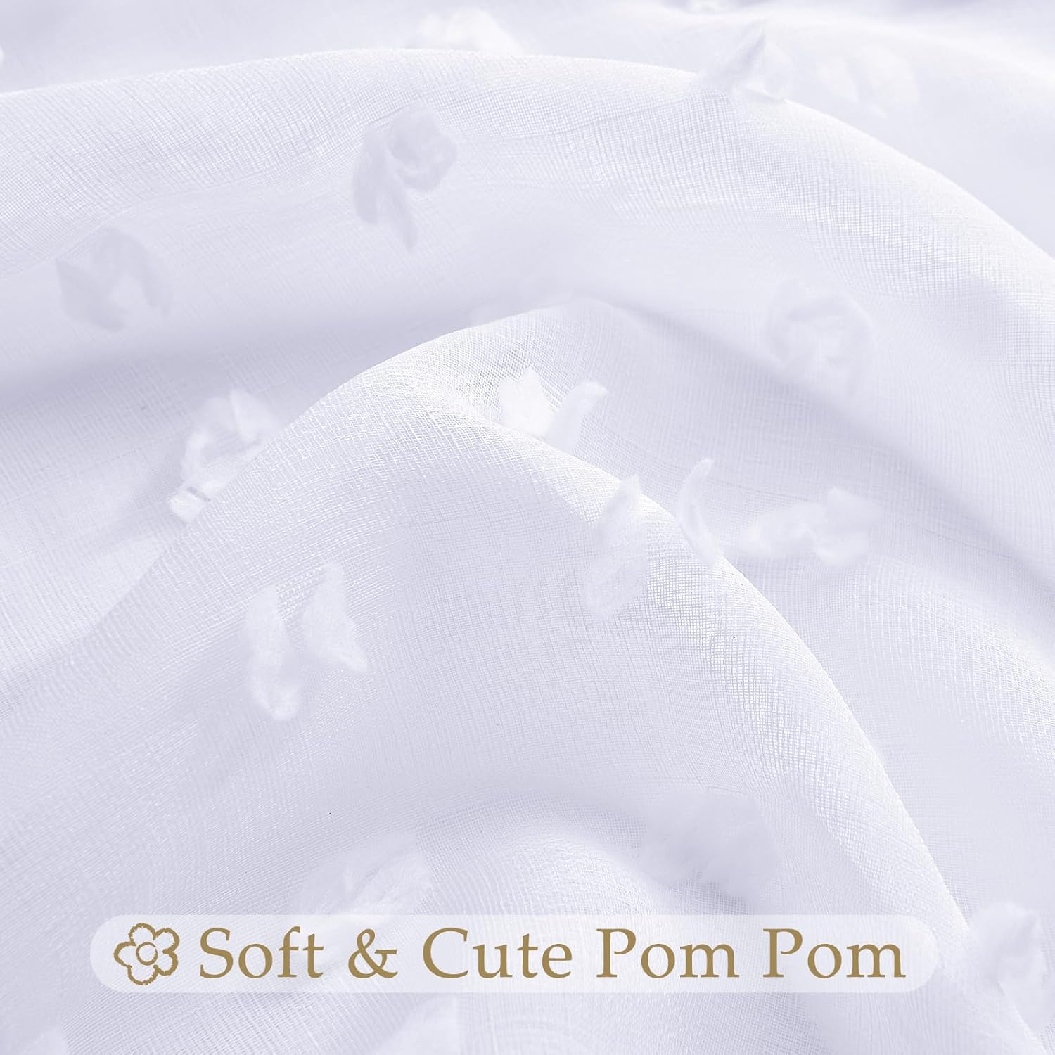 Guken Sheer Curtains with Pom Poms 96 Inch Length 2 Panels