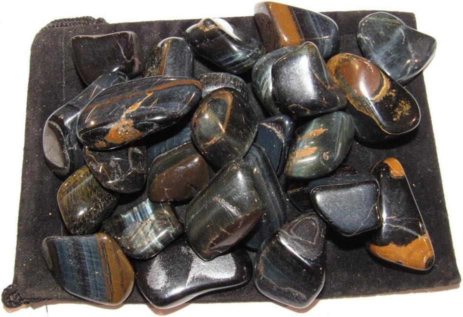 Tumbled Tiger Eye Stones with Velvet Bag 1 Pound