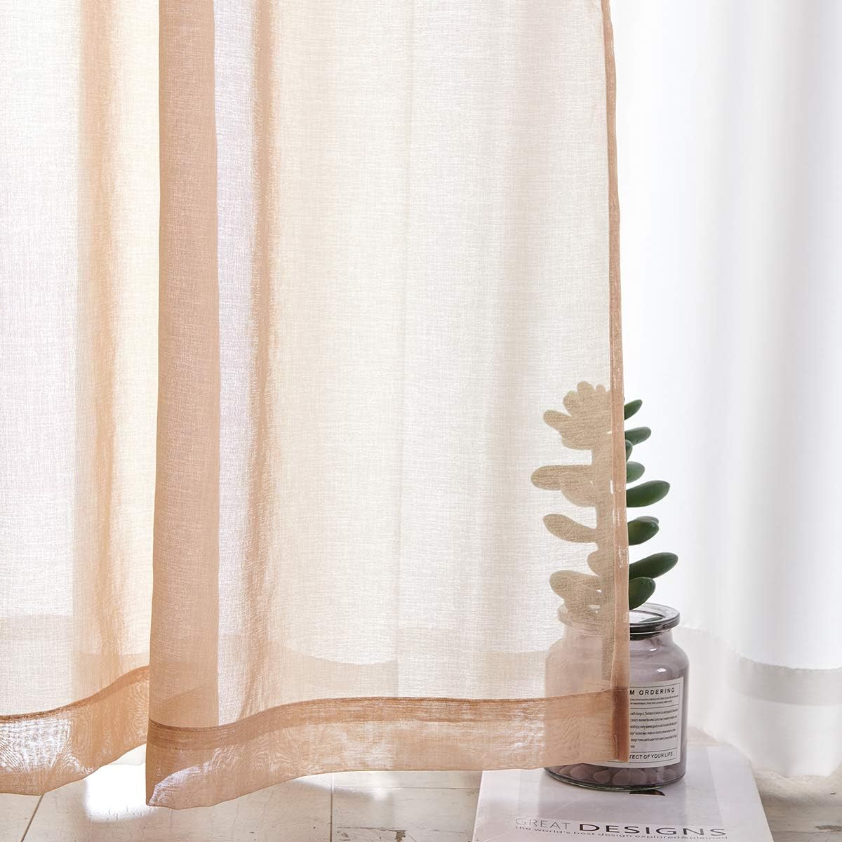 Taupe Brown Sheer Curtains 95 Inch Length 2 Panels