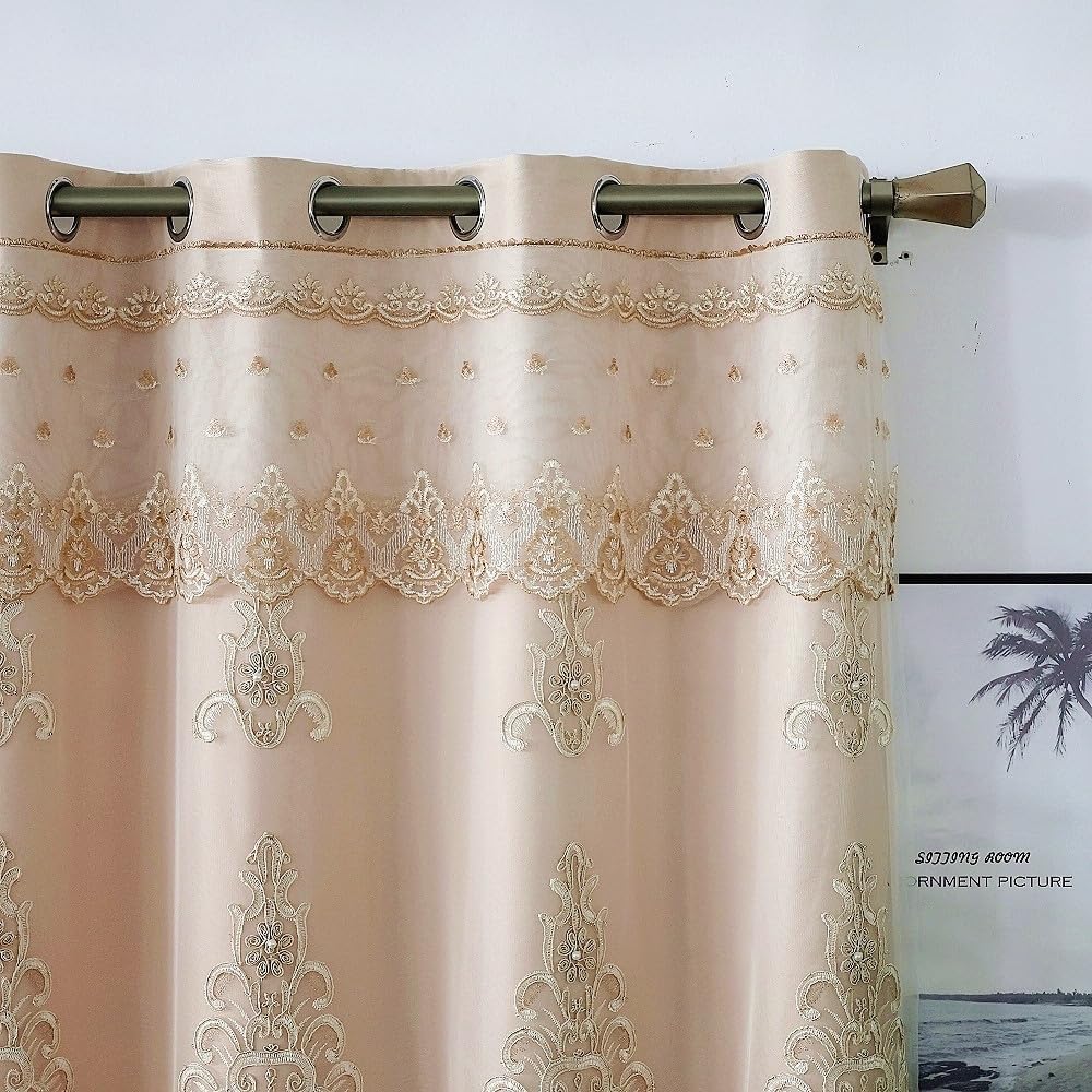 Amidoudou Khaki Double Layer Curtains with Valances