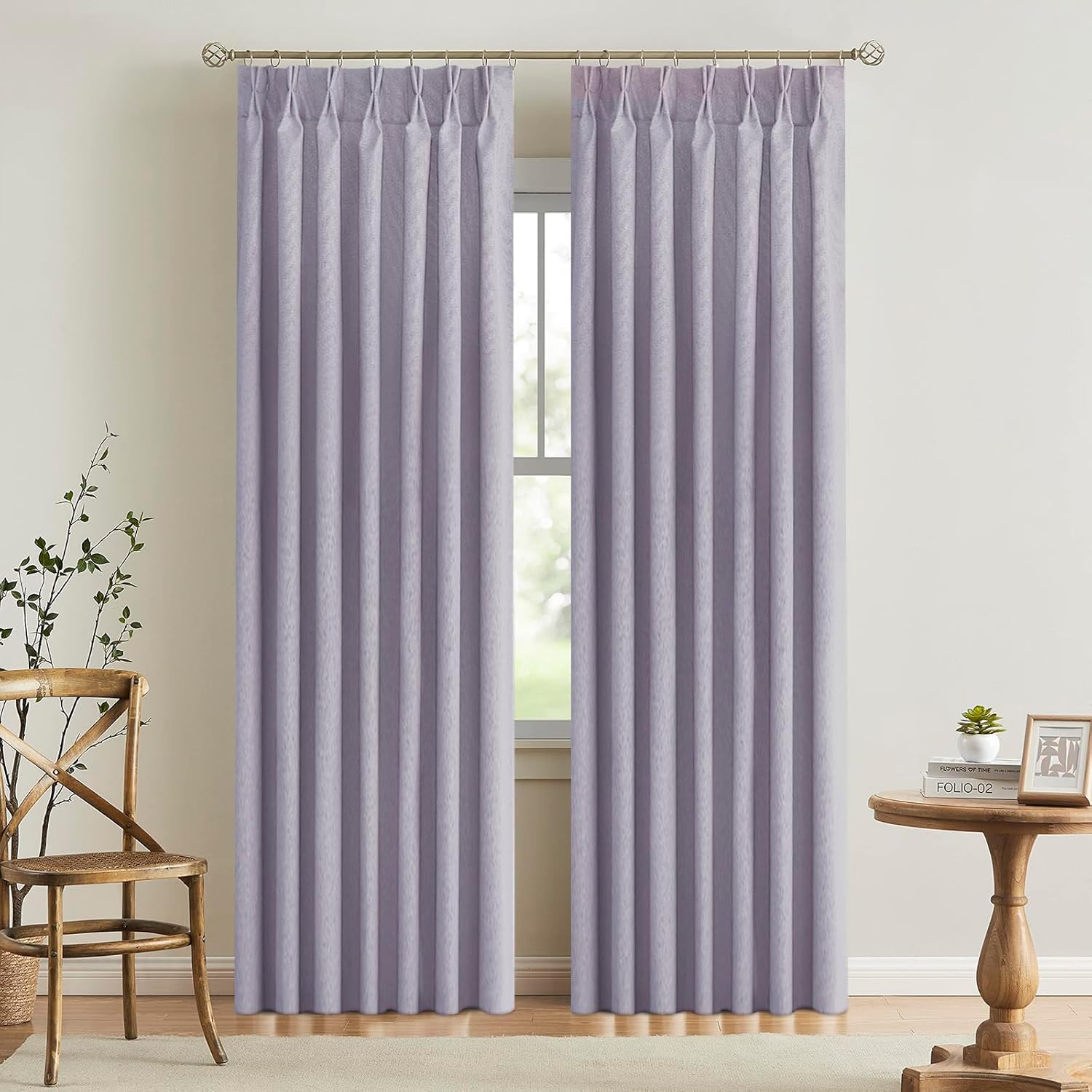 Light Grey Blackout Pinch Pleated Linen Curtains 2 Panels Set 90 Inches