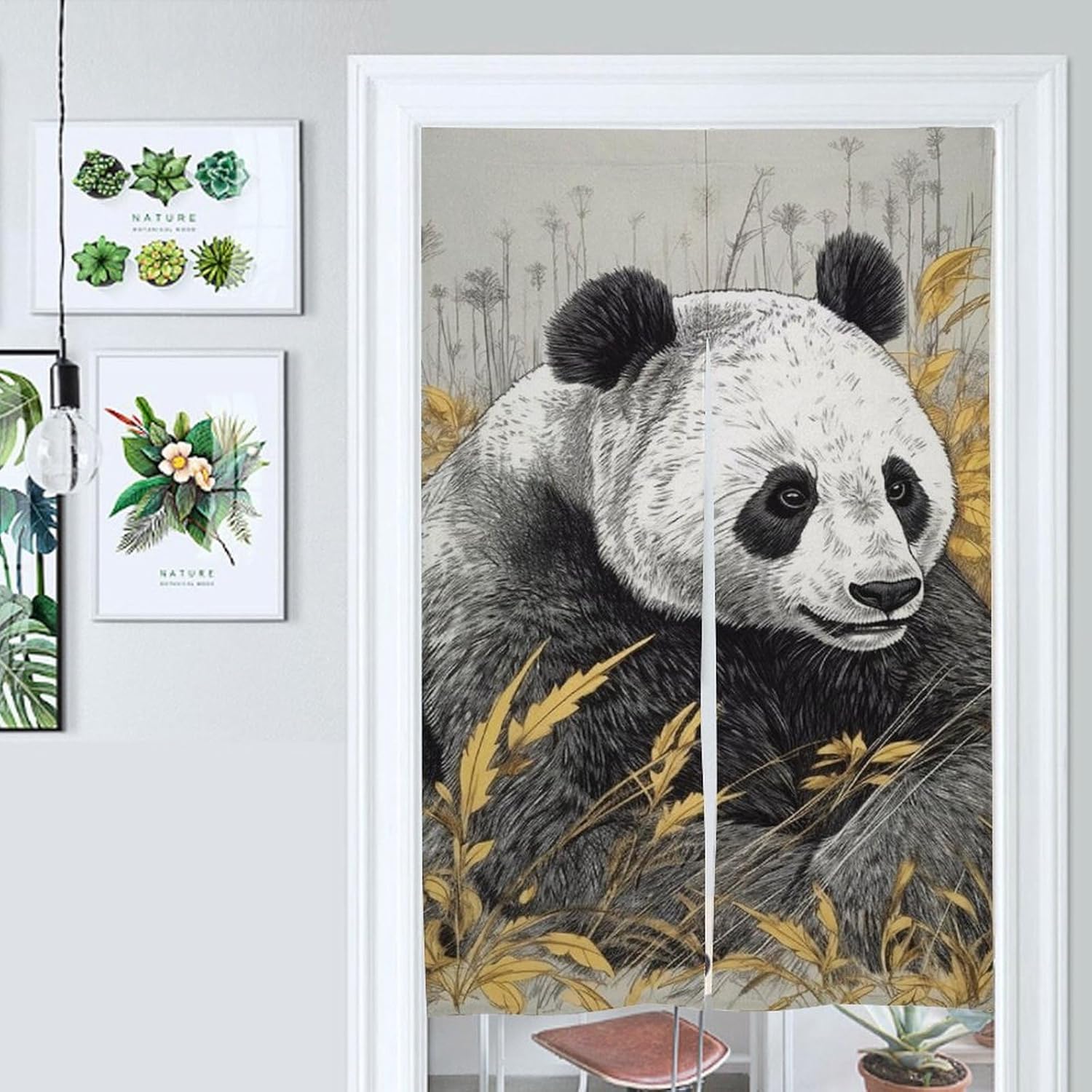 Japanese Noren Animal Door Curtain in Yellow Grass Print