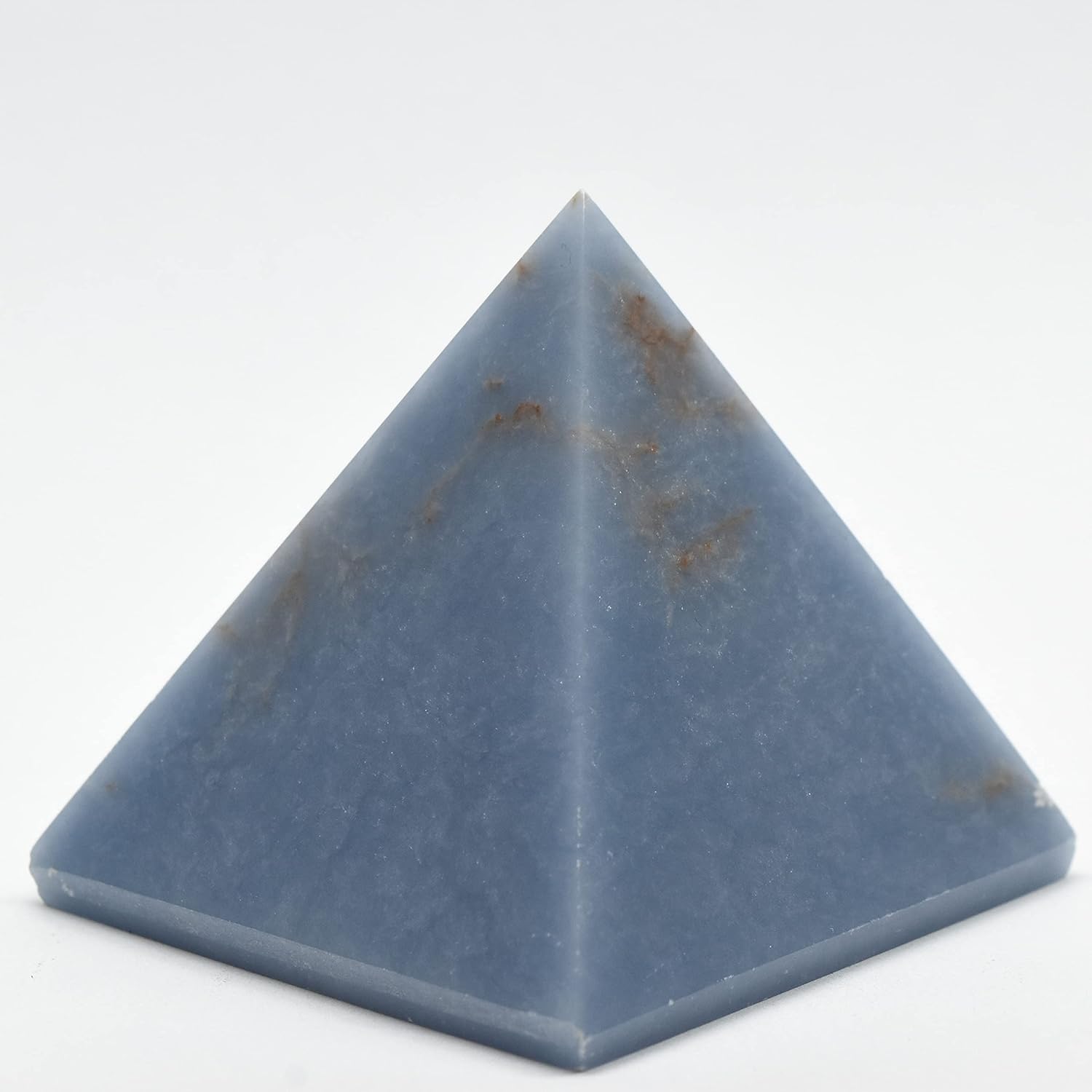 22 Inch Blue Angelite Pyramid Natural Crystal with Clear Quartz Cabochon