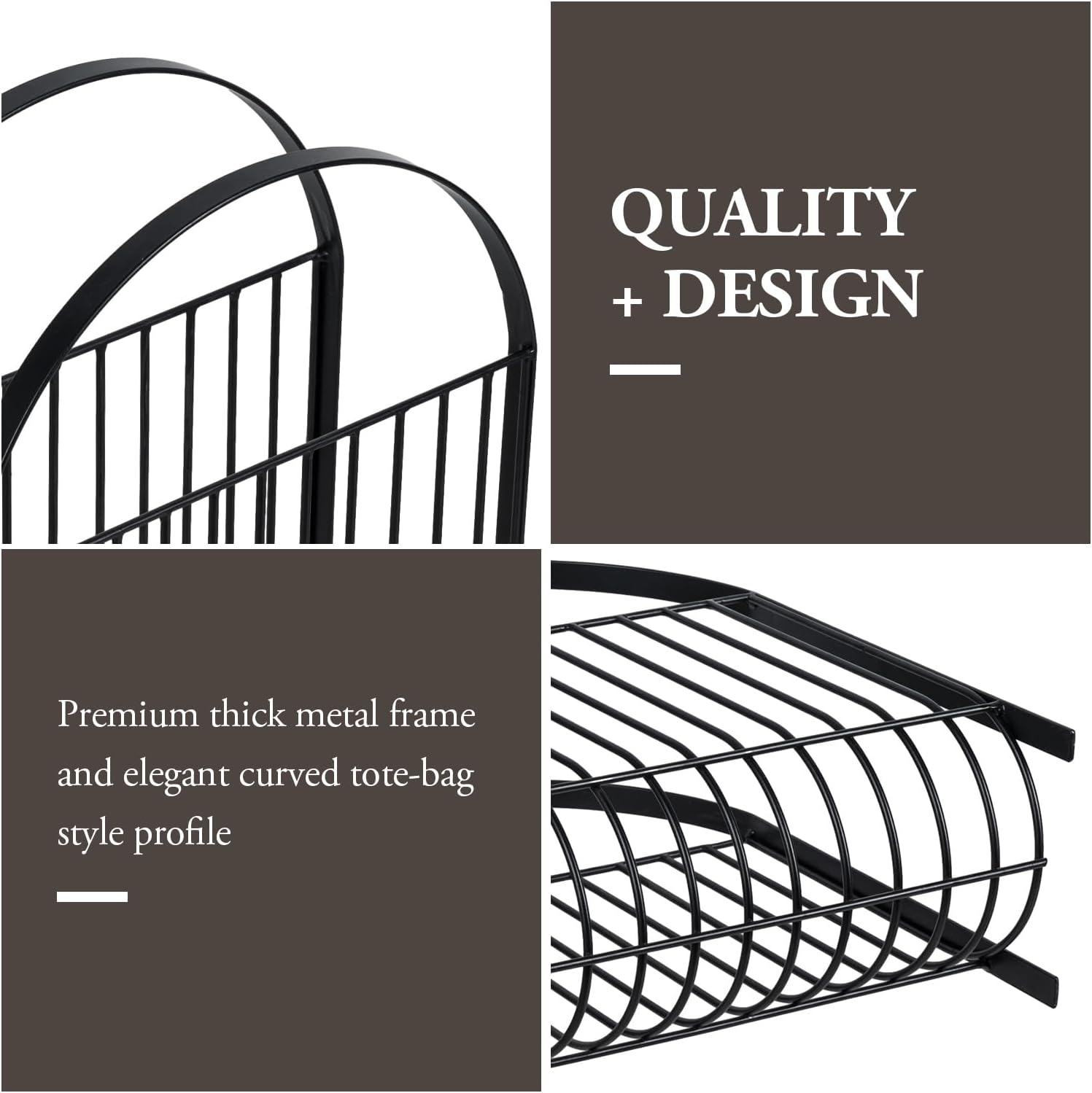 MyGift Deluxe Mid Century Metal Wire Magazine Rack in Matte Black Finish