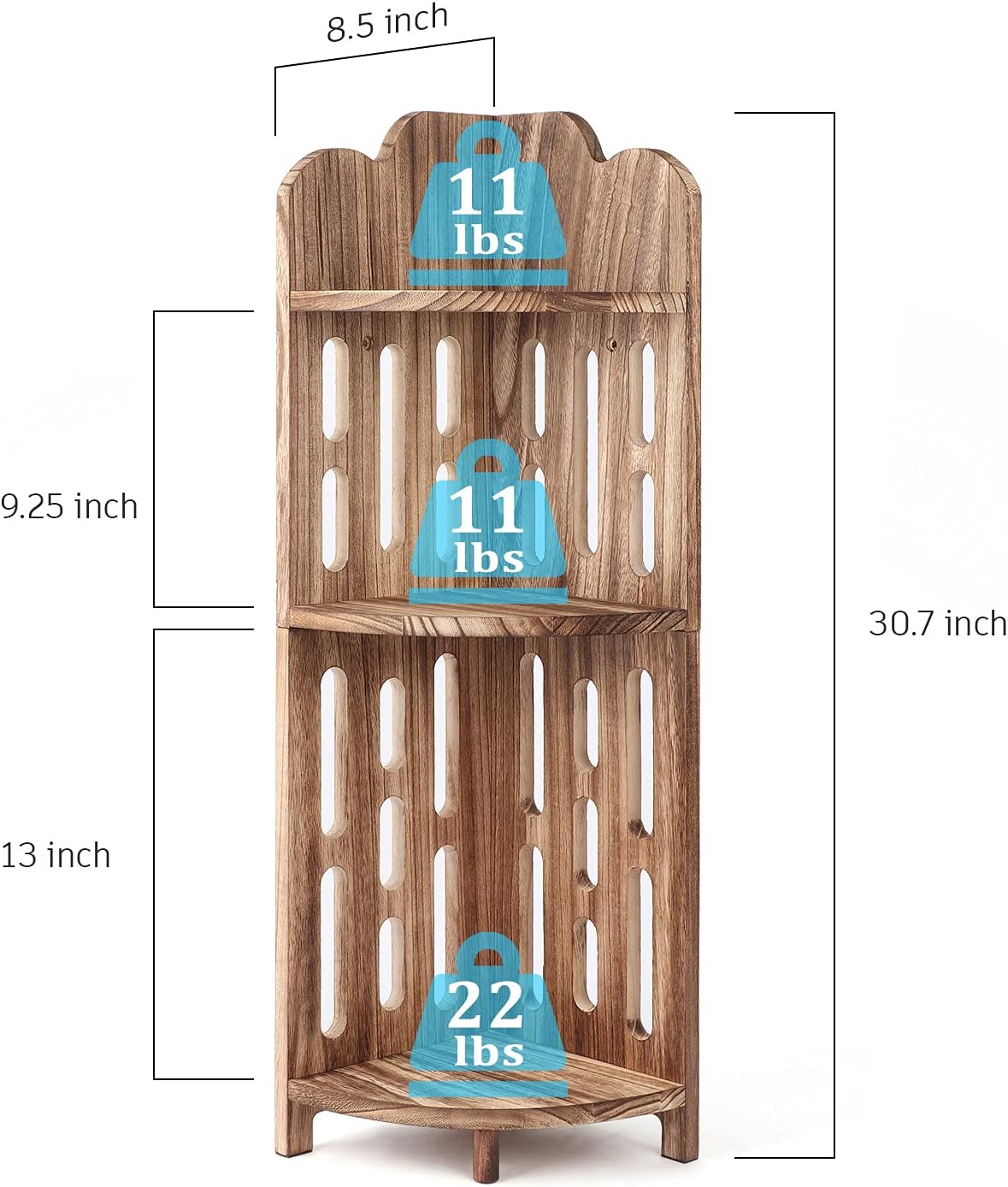 Meangood 3 Tier Solid Wood Corner Shelf Stand