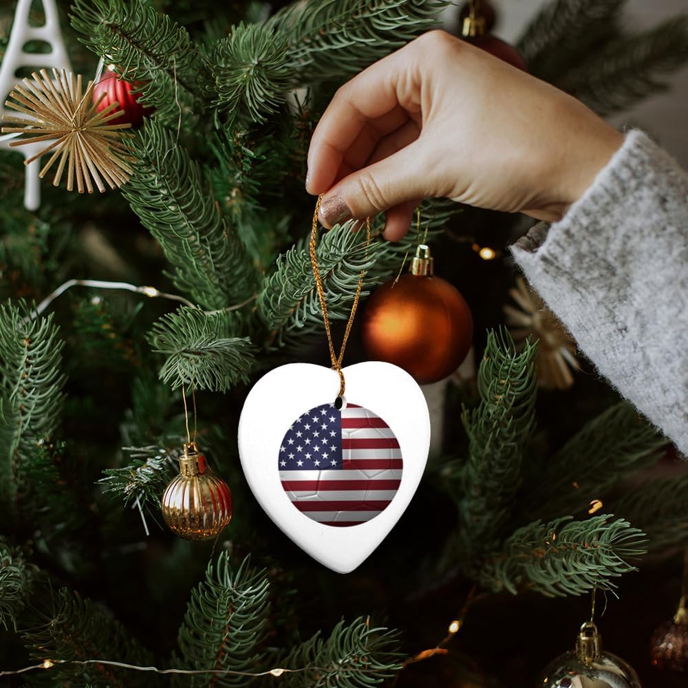 GRAPHICS AND MORE USA Flag Soccer Ball Heart Shaped Porcelain Christmas Ornament