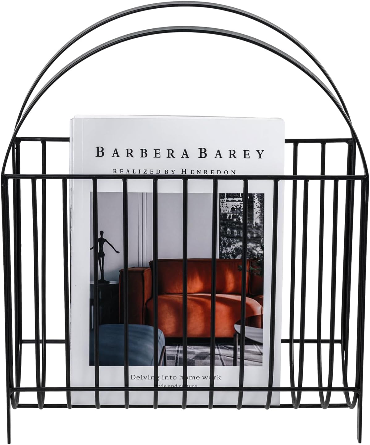 MyGift Deluxe Mid Century Metal Wire Magazine Rack in Matte Black Finish