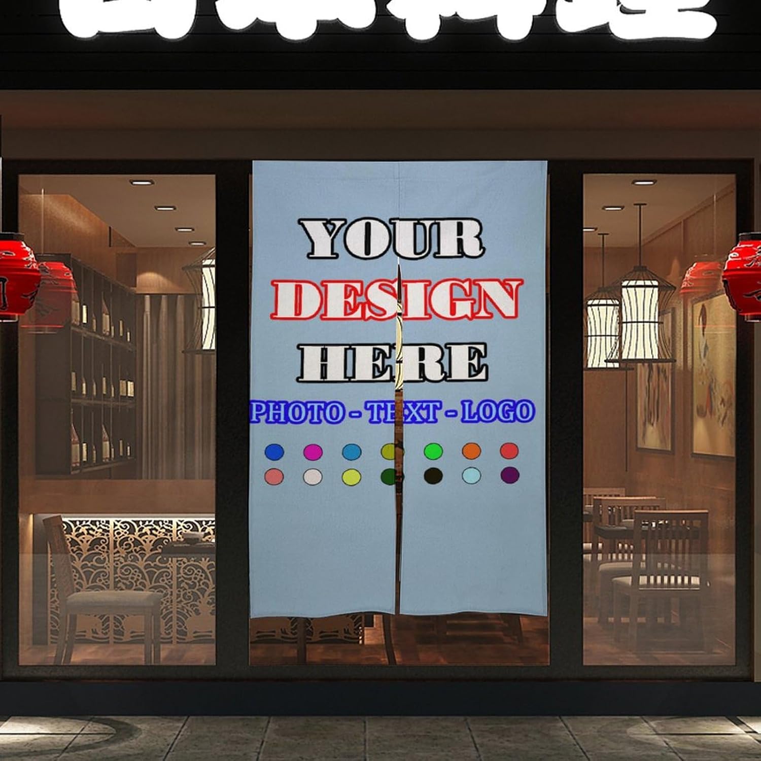 Custom Japanese Noren Curtain with Photo Text Logo