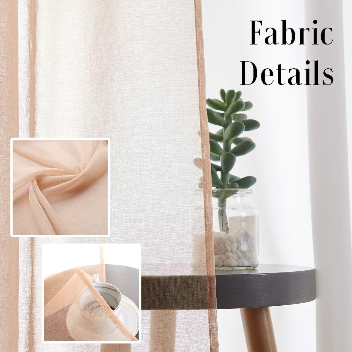 Taupe Brown Sheer Curtains 95 Inch Length 2 Panels