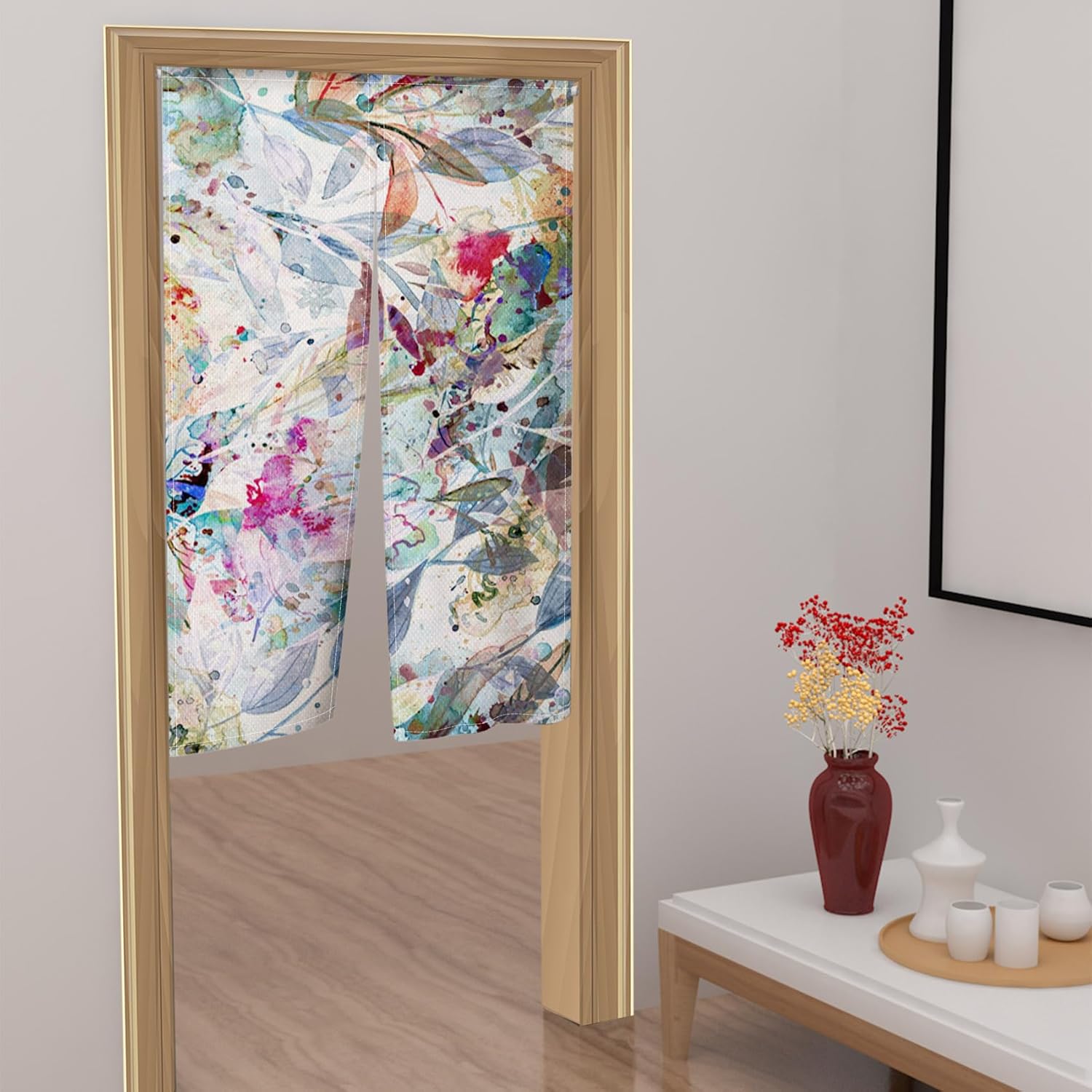 Japanese Style Abstract Flower Printed Door Curtain 335x59 Inch