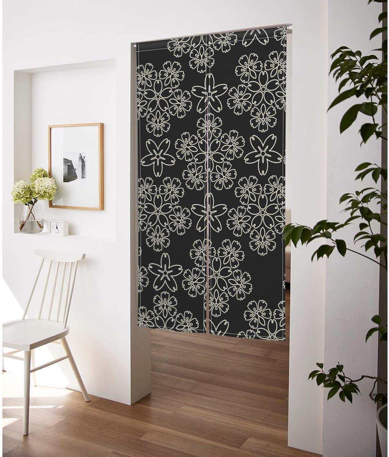 Japanese Noren Door Curtain with Petal Design 34x60 Inches