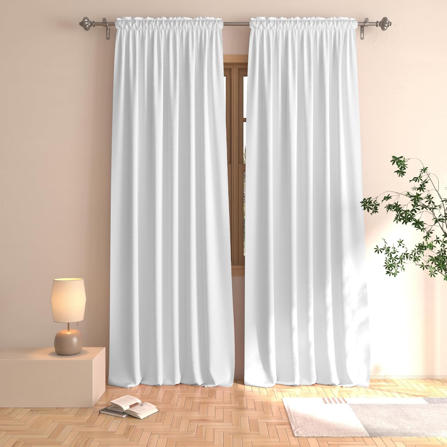 White Curtains 92 Inch Room Darkening Panels Set