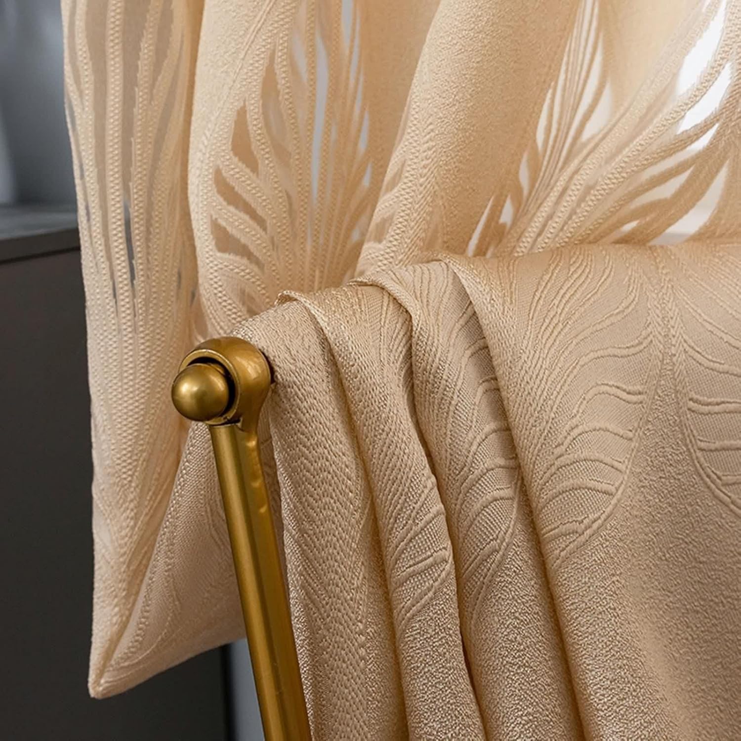 Yellow Modern Curtains with Leaves Pattern 2 Panels 52x108 Inch