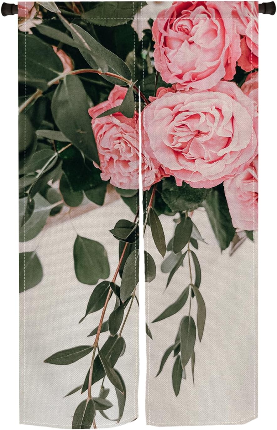 Japanese Noren Door Curtain with Bloomy Rose Print