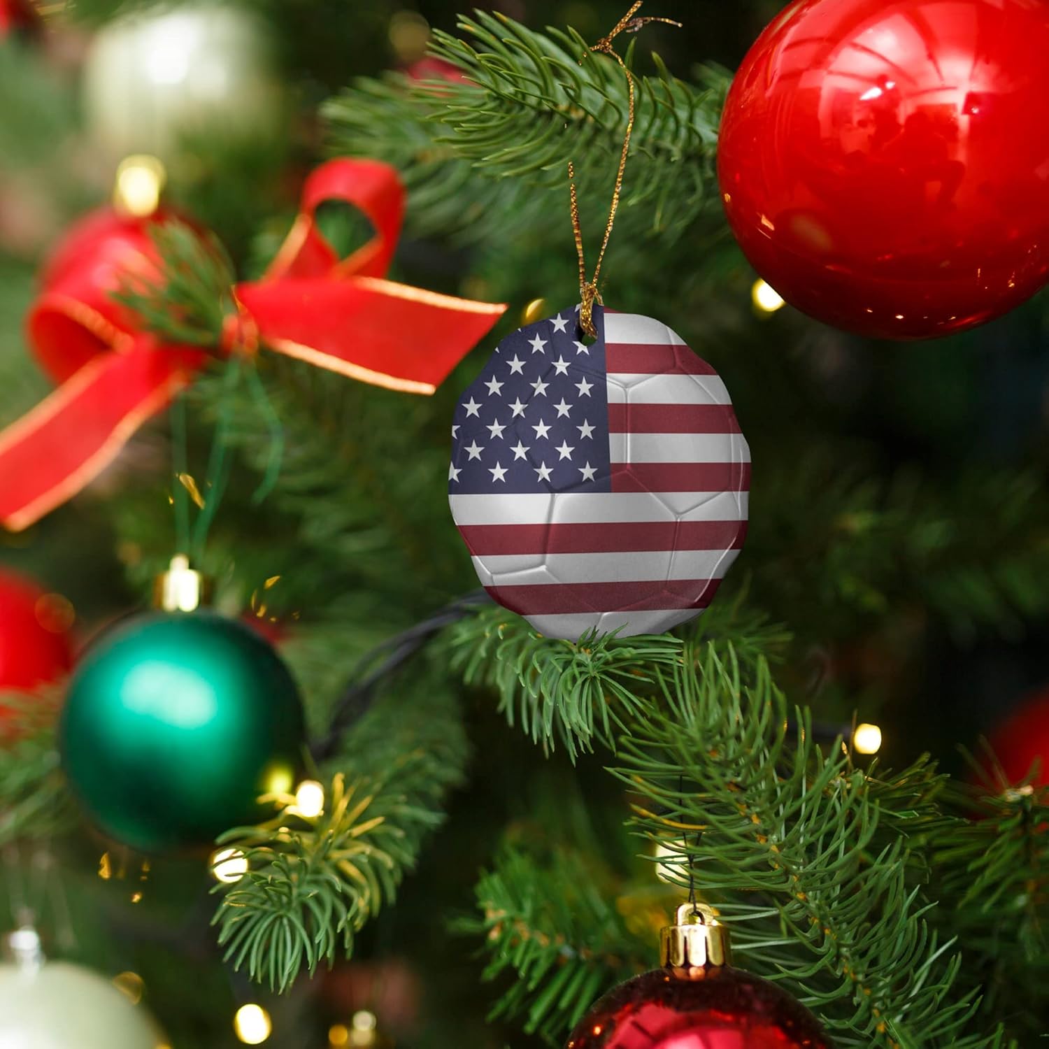 GRAPHICS MORE USA Flag Soccer Ball Porcelain Ornament