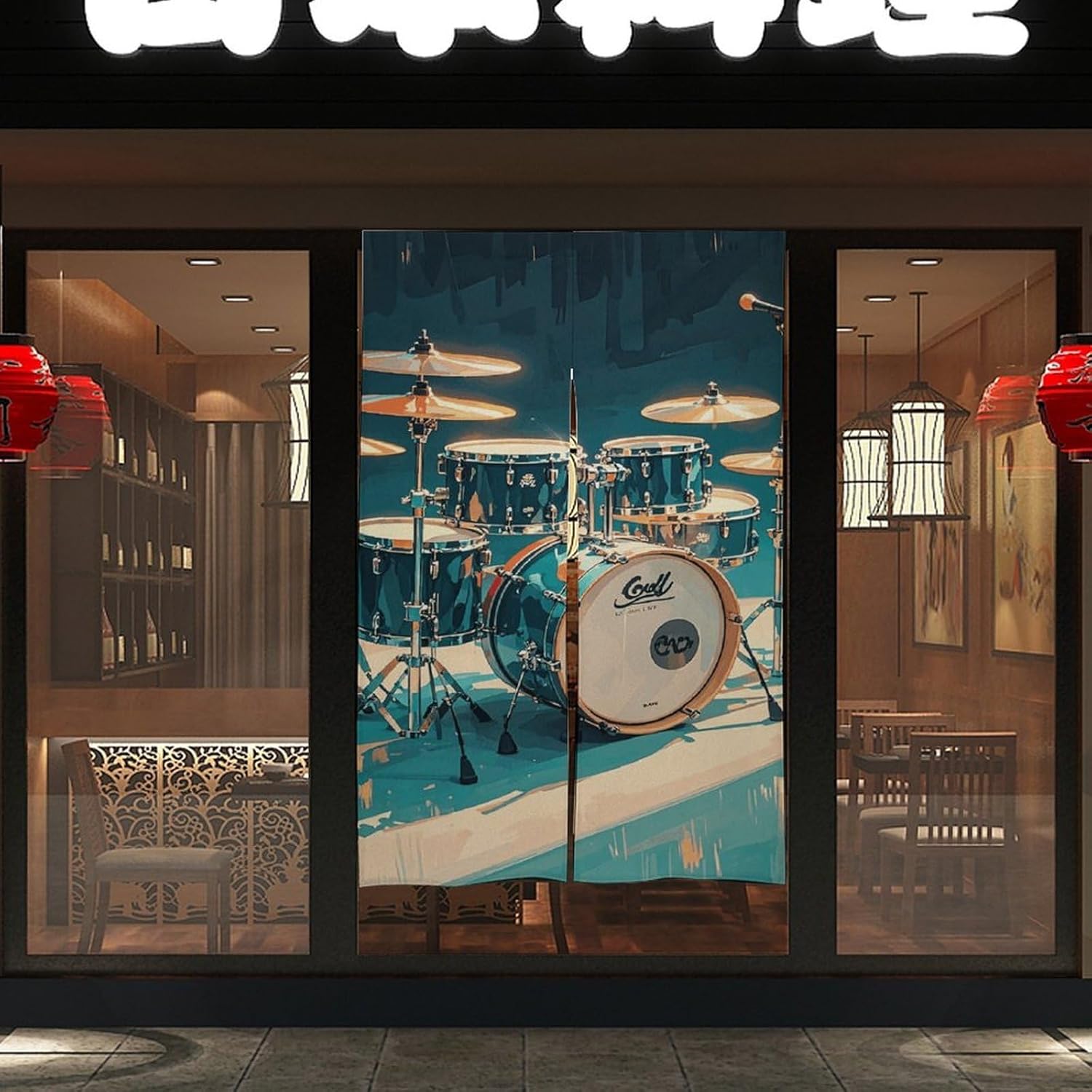Cool Drums Set Door Cover Curtain 57x17 Inches