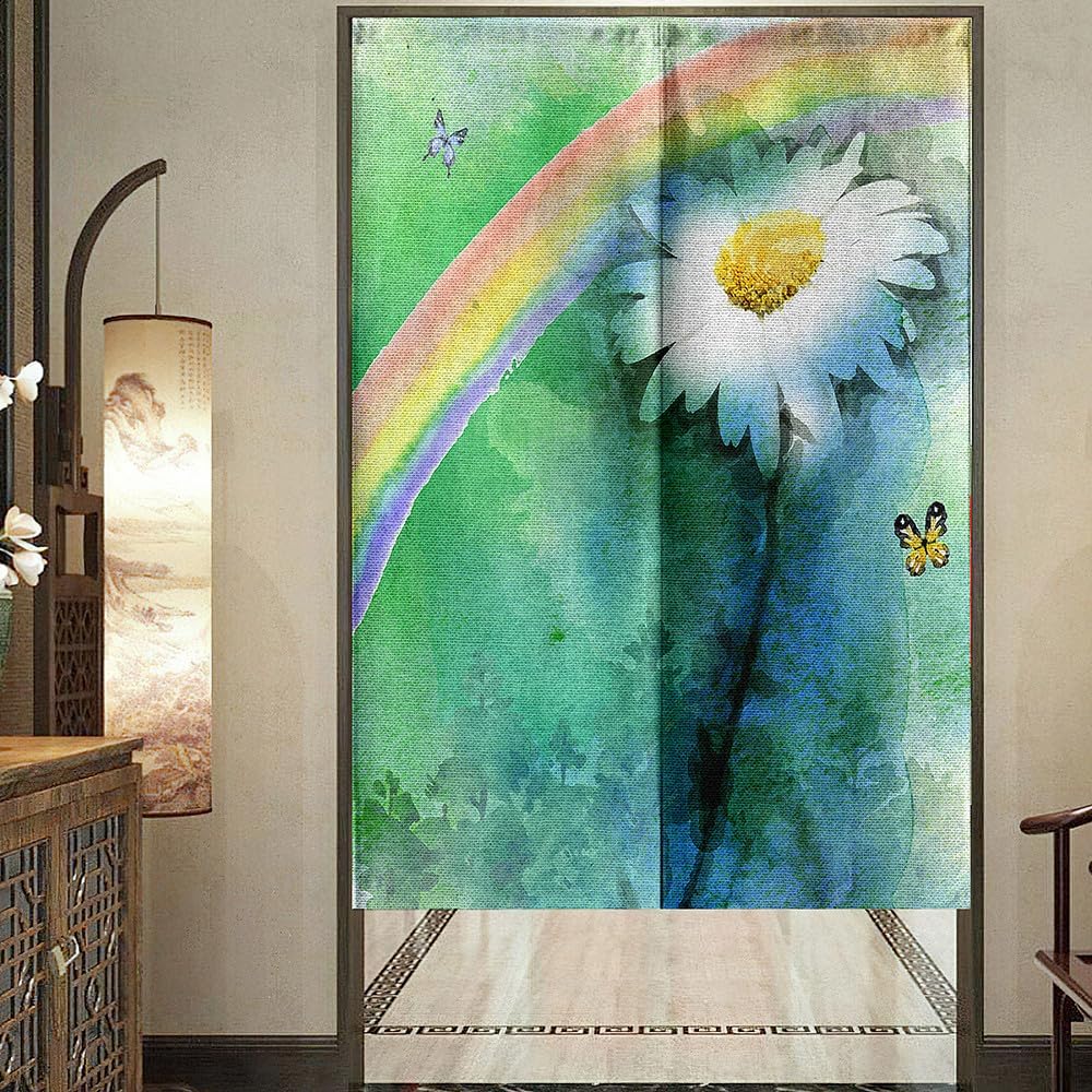 Chickwin Japanese Door Curtain Daisy Print Noren Panel