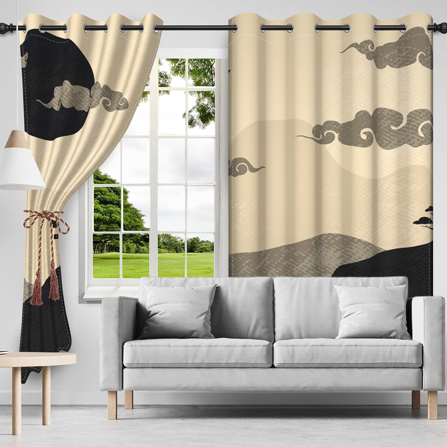 Japanese Scenery Blackout Curtains 2 Panel Set 42x84 Inch