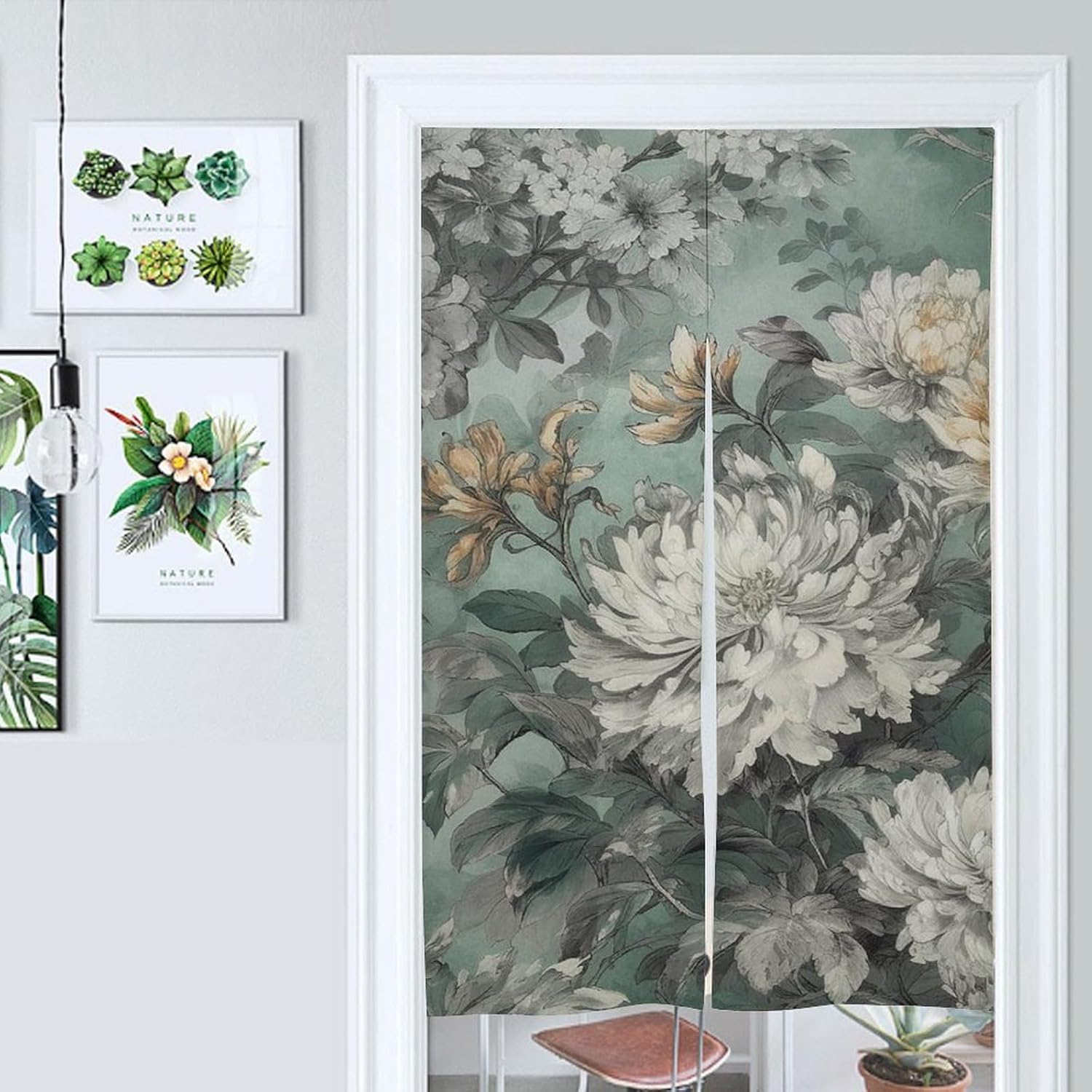 Japanese Noren Light Emerald and Gray Door Curtain 34x57