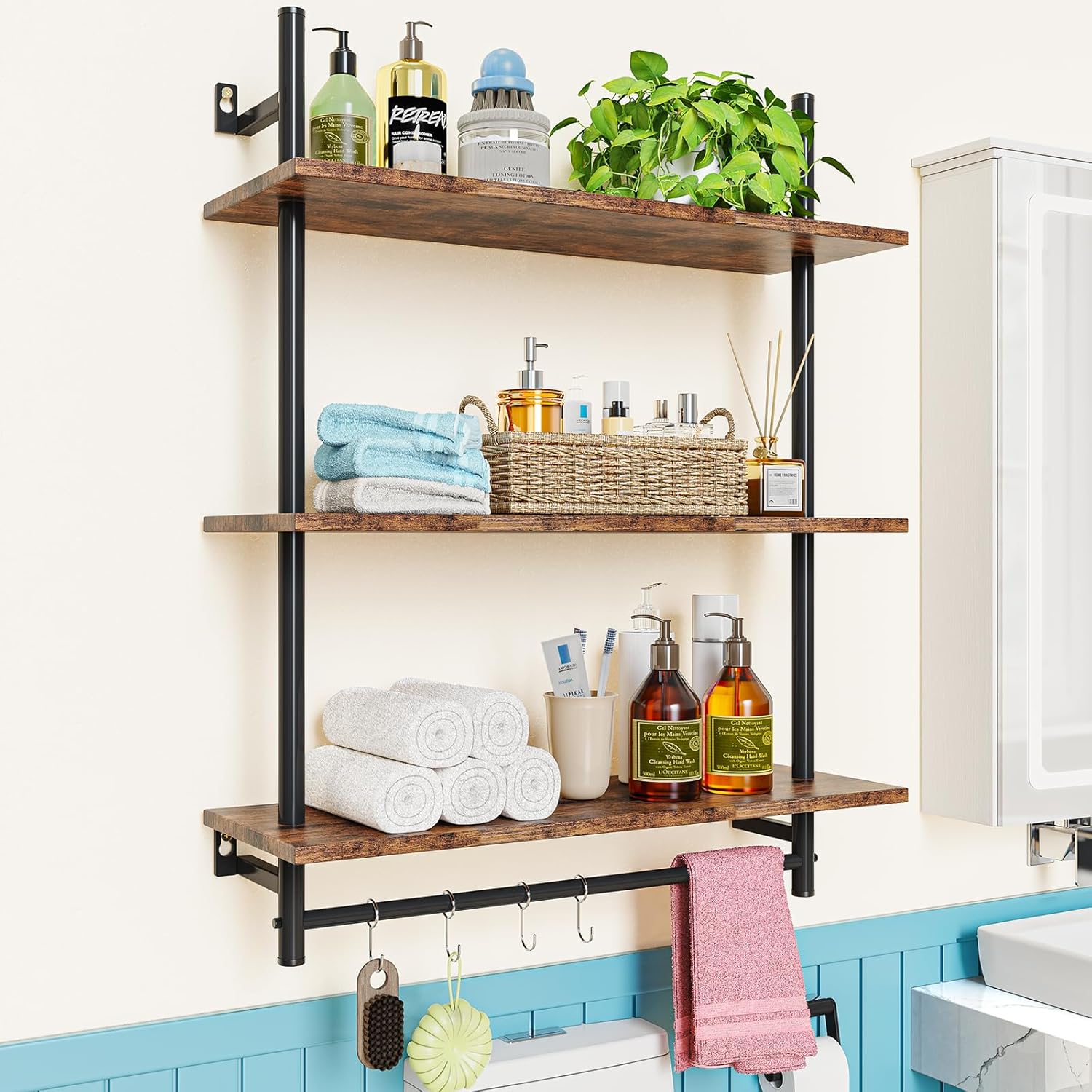 Floating Kitchen Shelves 3 Tier Above Toilet Storage Rack