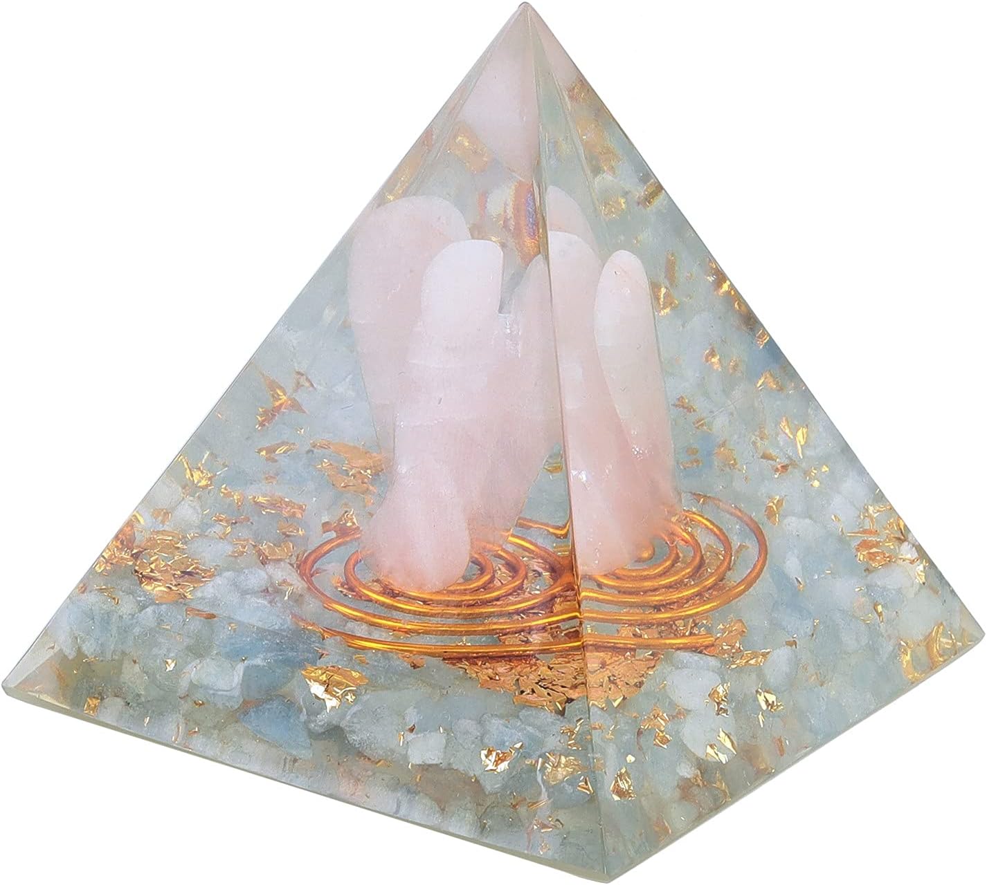 Aquamarine Crystal Orgone Pyramid with Rose Quartz Guardian Angel