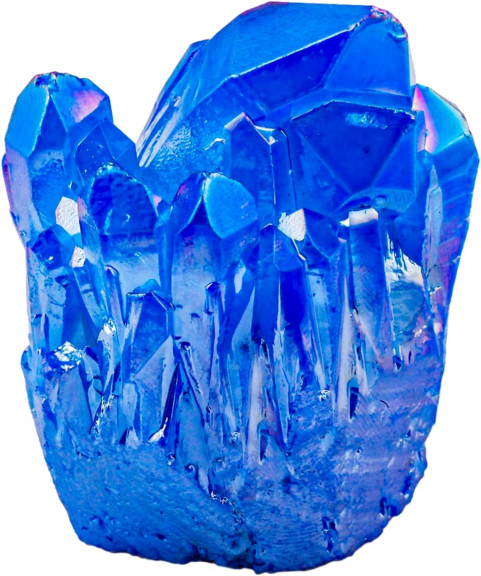 SUNYIK Blue Titanium Coated Quartz Cluster Gemstone Specimen