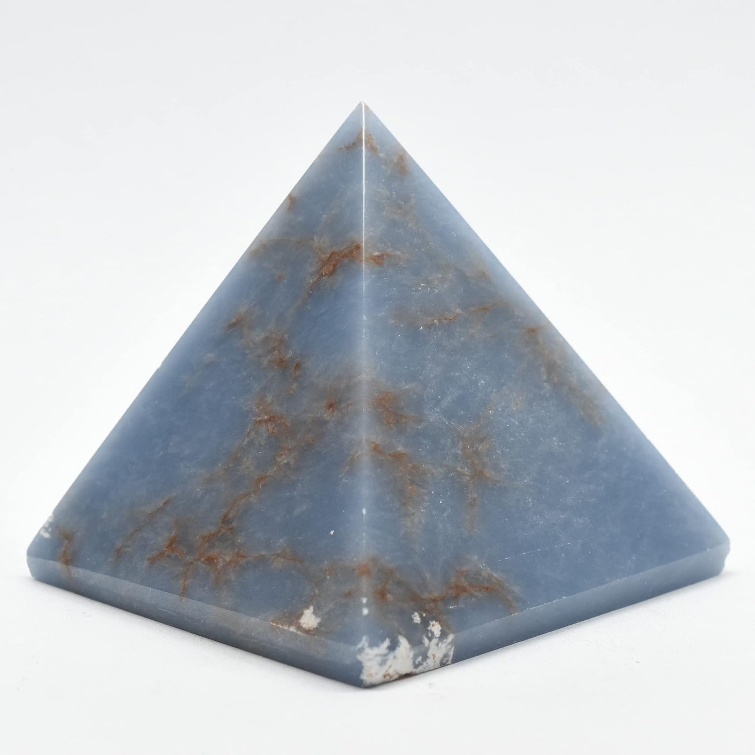 22 Inch Blue Angelite Pyramid Natural Crystal with Clear Quartz Cabochon