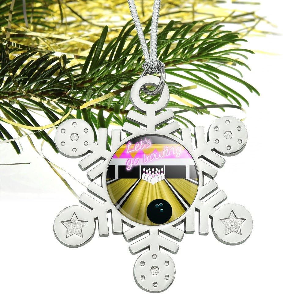 Graphics More Bowling Alley Ball Pins Metal Snowflake Christmas Tree Ornament
