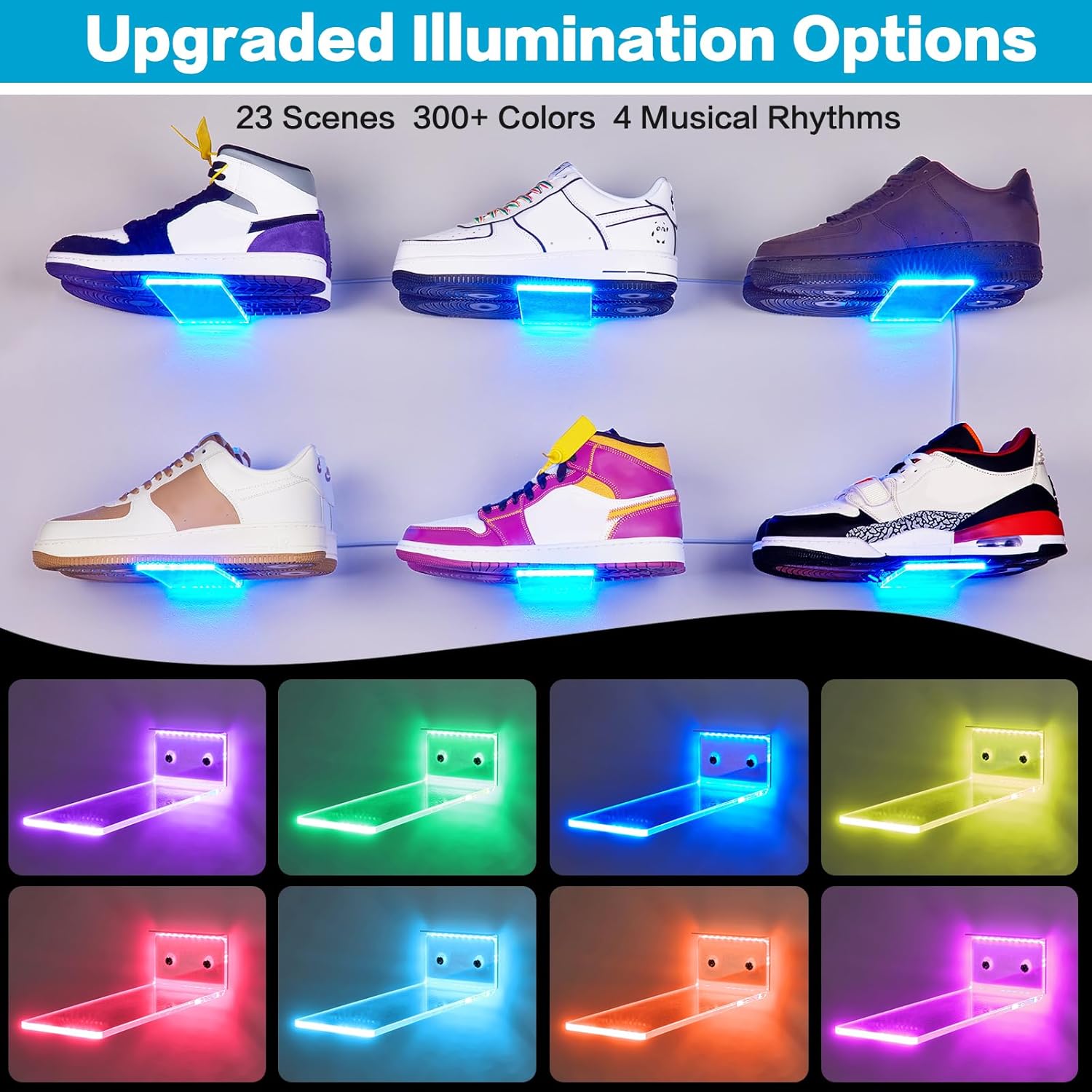 Dilibra Set of 6 Floating Shoe Display Shelf with Lights