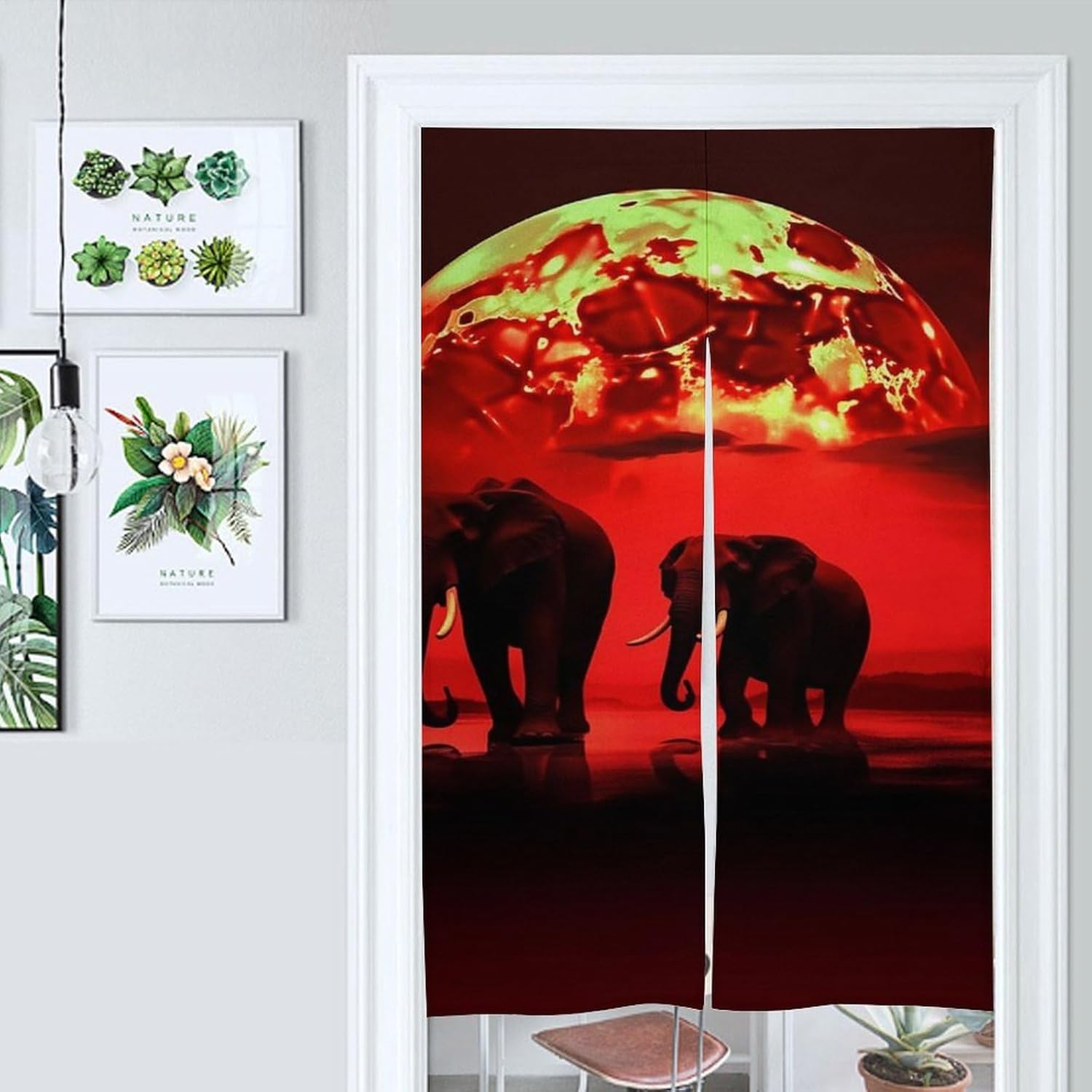 Red Full Moon Elephants Door Curtain 57x17 Inches