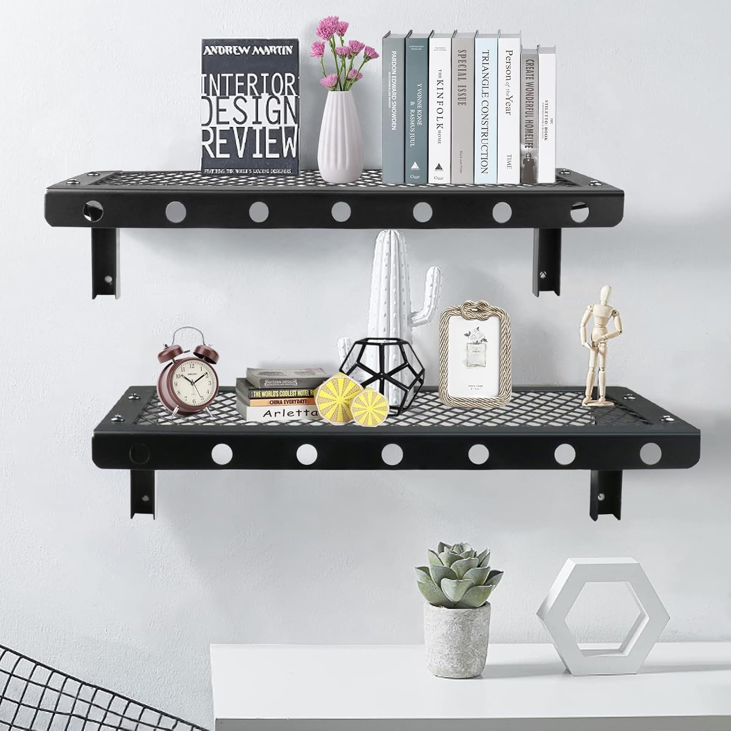 Modern Industrial Floating Wall Shelves Set of 2