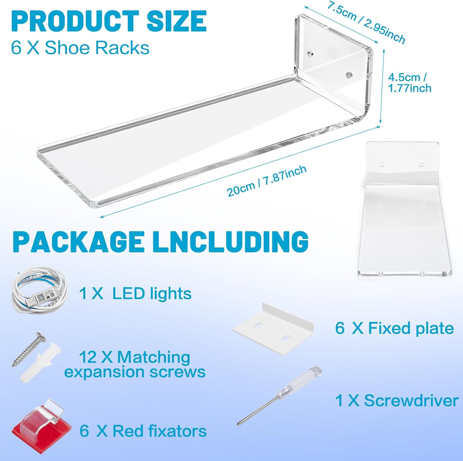 Dilibra Set of 6 Floating Shoe Display Shelf with Lights