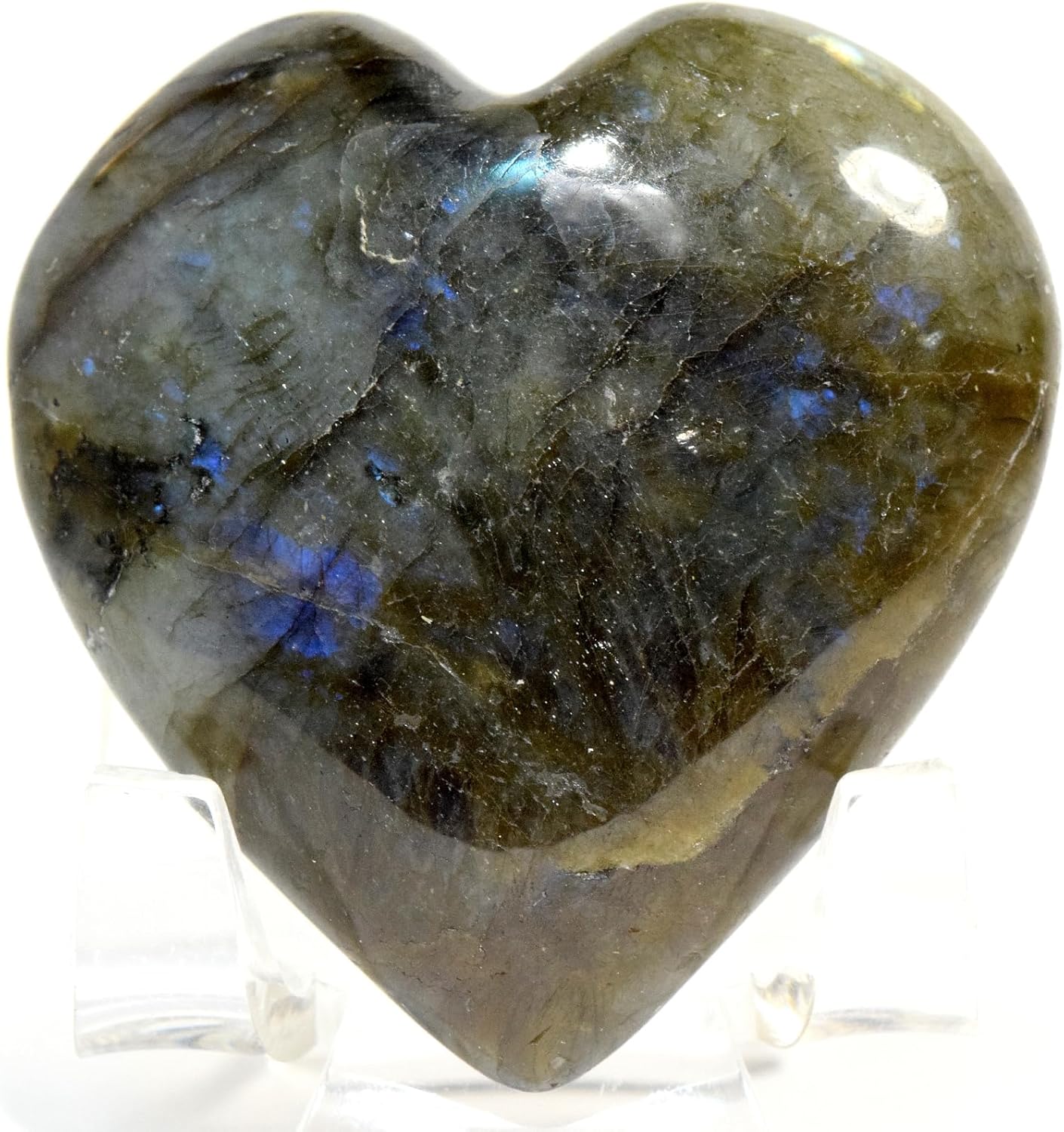 49mm Blue Flash Labradorite Heart Crystal with Stand