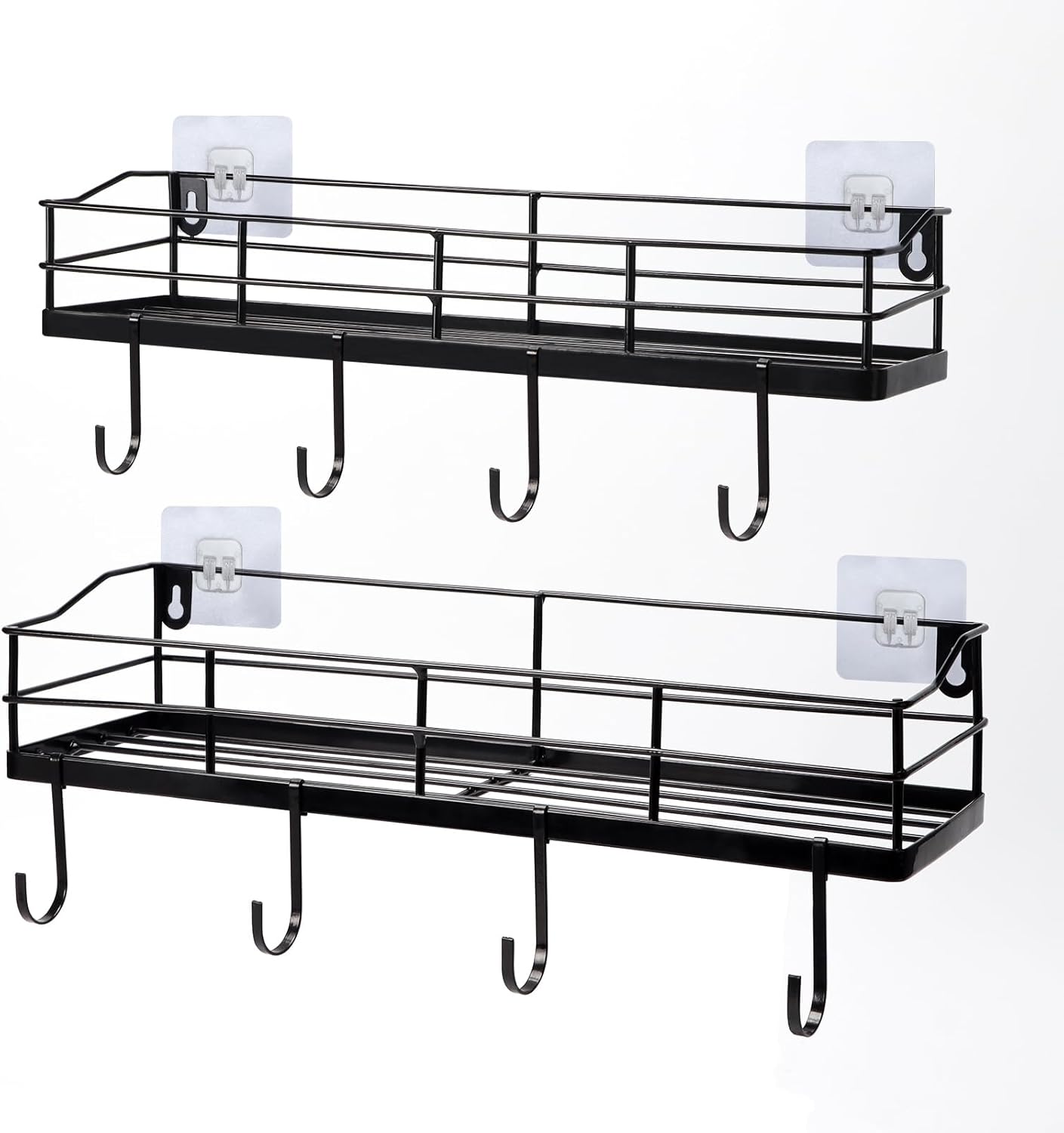 Lyeasw Black Floating Shelves Wall Mounted with 8 Hanging Hooks 2-Pack