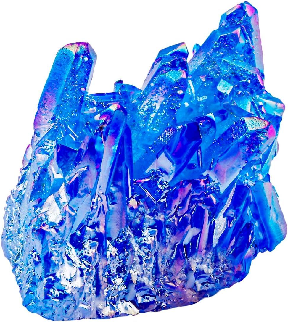 SUNYIK Blue Titanium Coated Quartz Cluster Gemstone Specimen