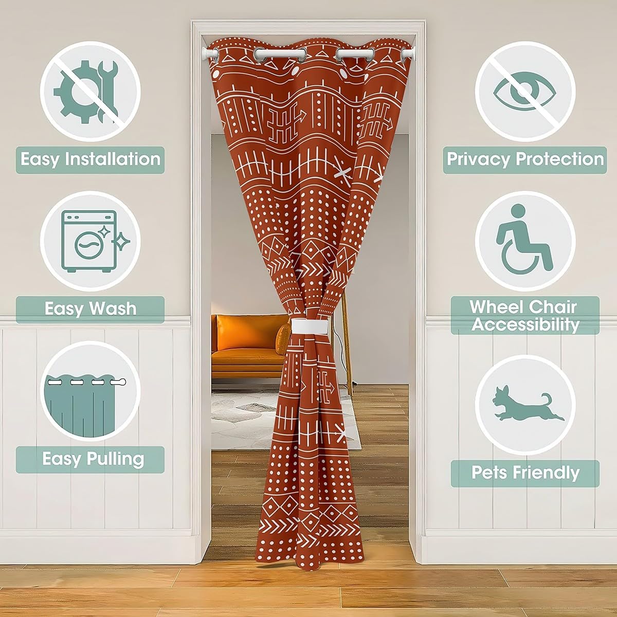 Rusty Red Bohemian Door Curtain with Privacy