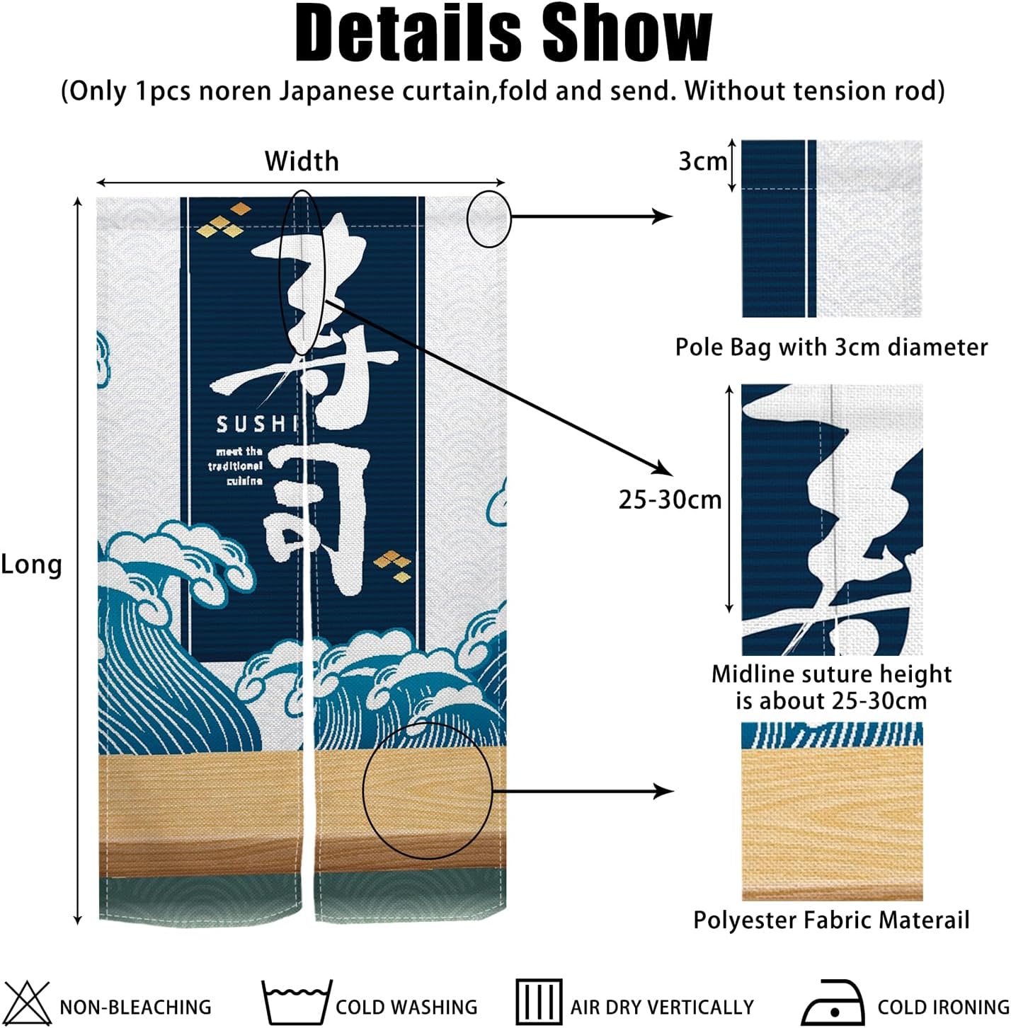 Japanese Noren Door Curtain with Sushi Print for Home Divider