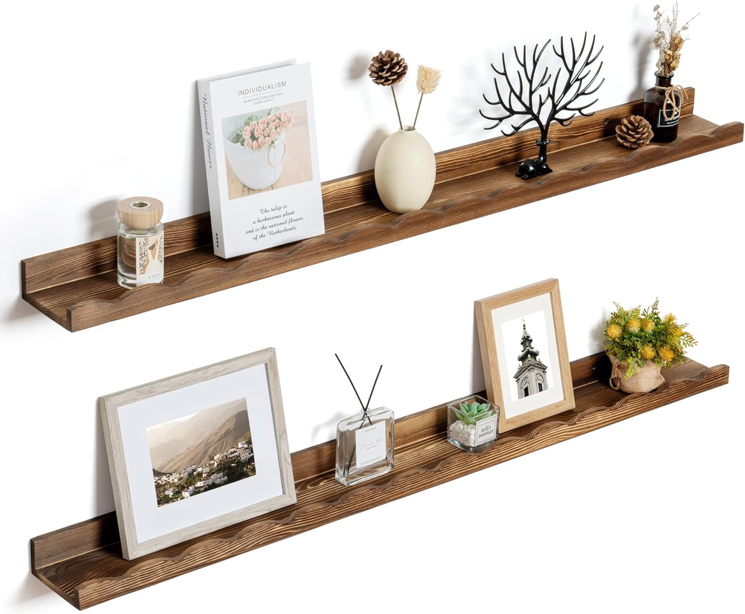 Fun Memories 48 Inch Pine Wood Floating Shelves Set of 2